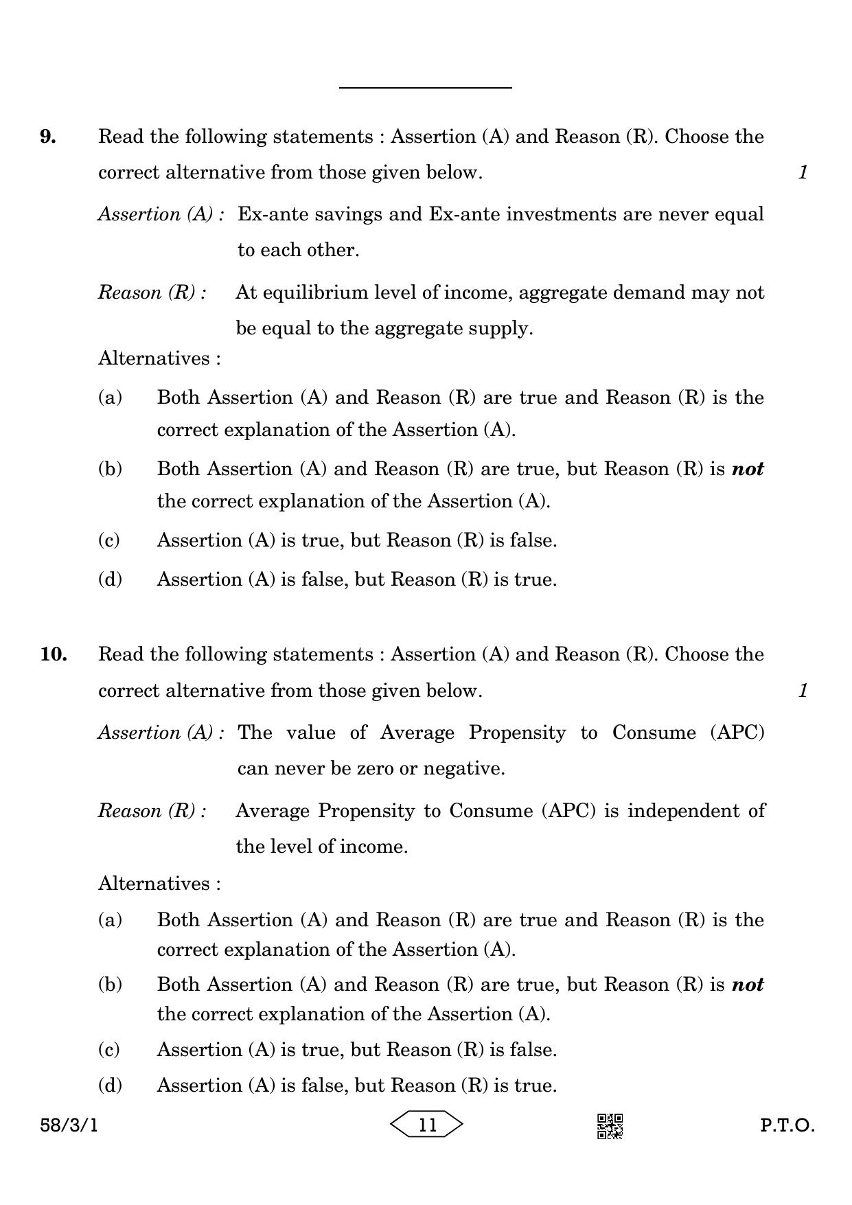 CBSE Class 12 58-3-1 Economics 2023 Question Paper - Page 11