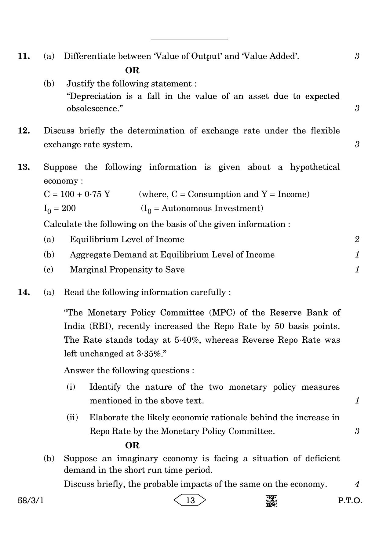 CBSE Class 12 58-3-1 Economics 2023 Question Paper - Page 13