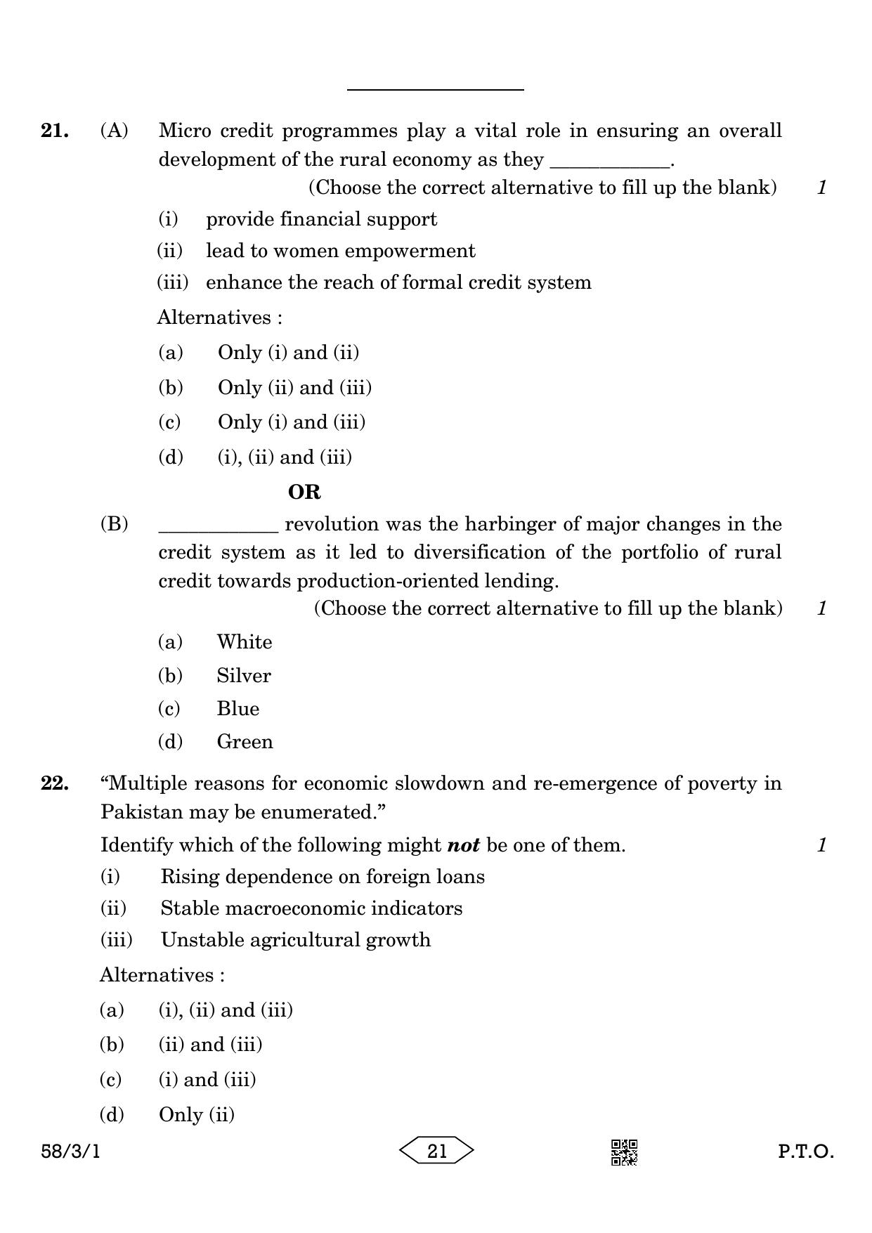 CBSE Class 12 58-3-1 Economics 2023 Question Paper - Page 21