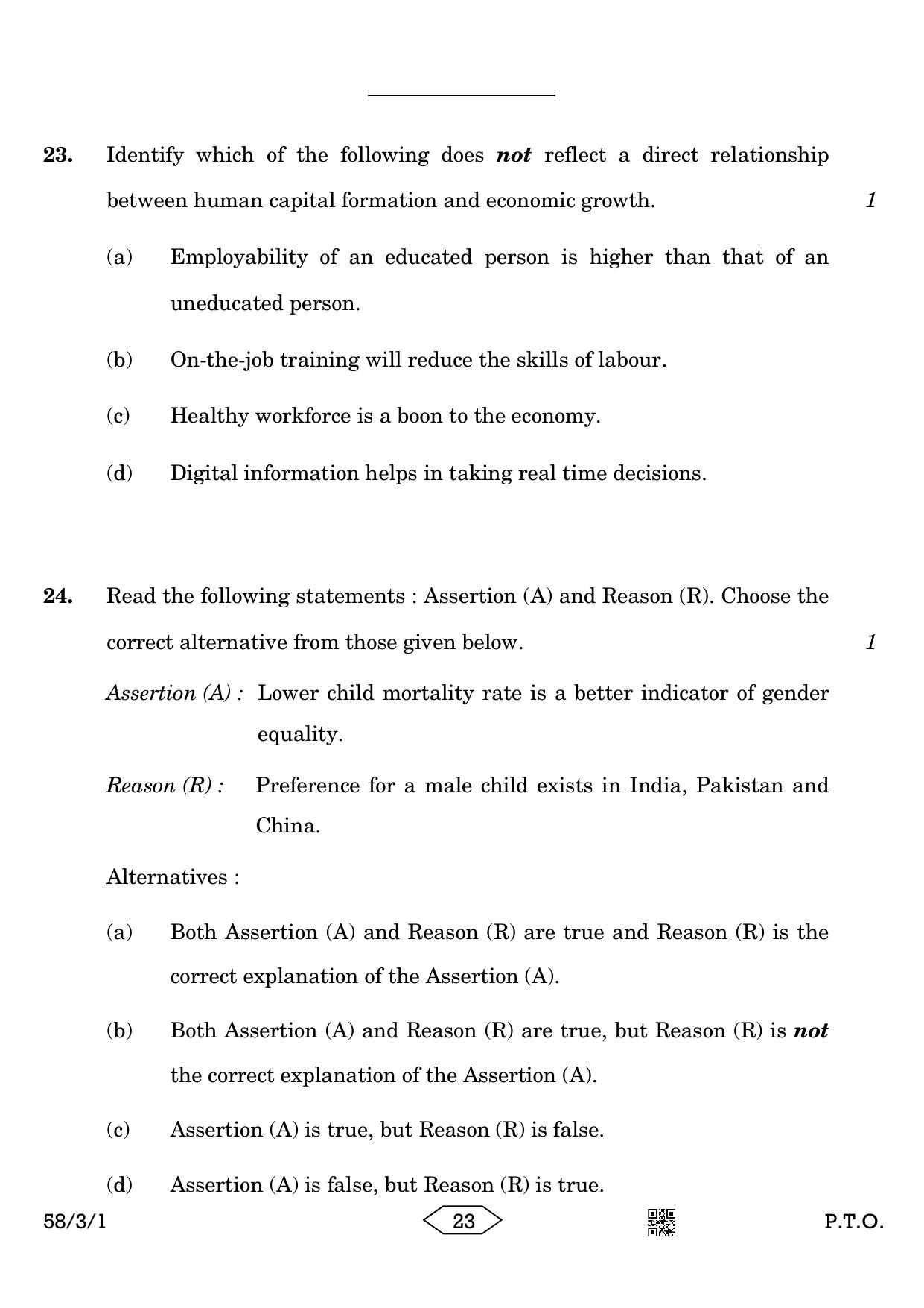 CBSE Class 12 58-3-1 Economics 2023 Question Paper - Page 23