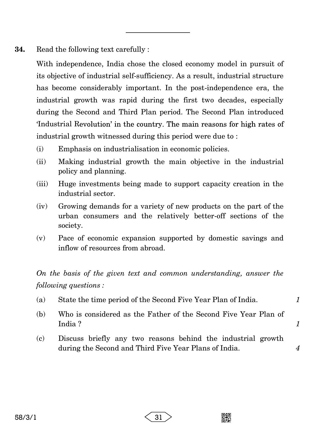 CBSE Class 12 58-3-1 Economics 2023 Question Paper - Page 31