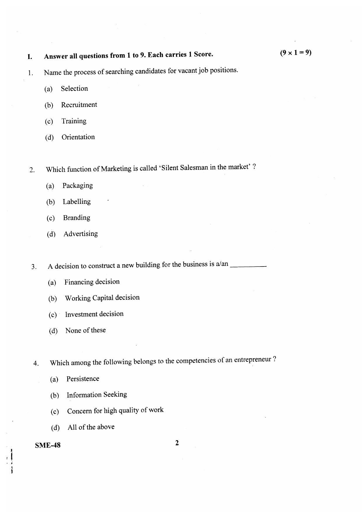 Kerala Plus Two 2020 Business Studies Model Question Paper - Page 2