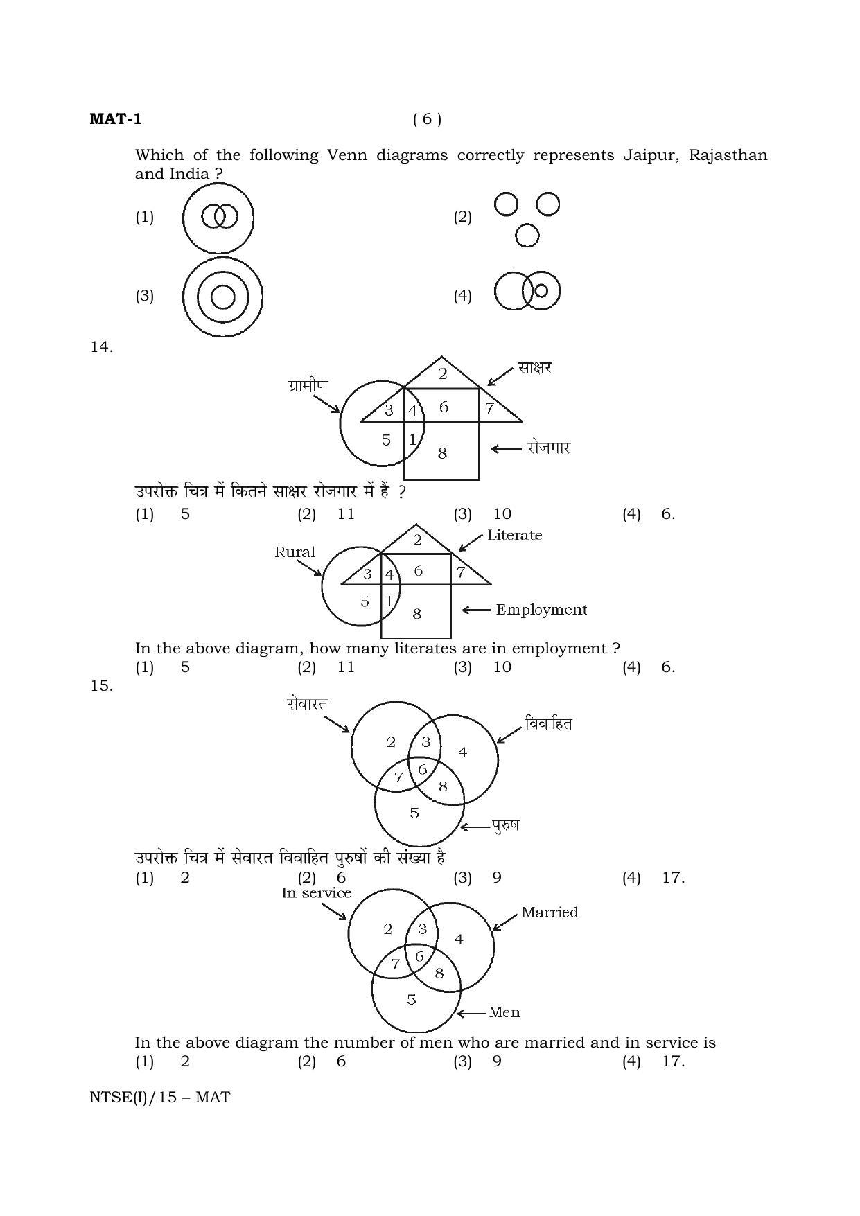 NTSE 2015 (Stage II) MAT Question Paper - Page 6