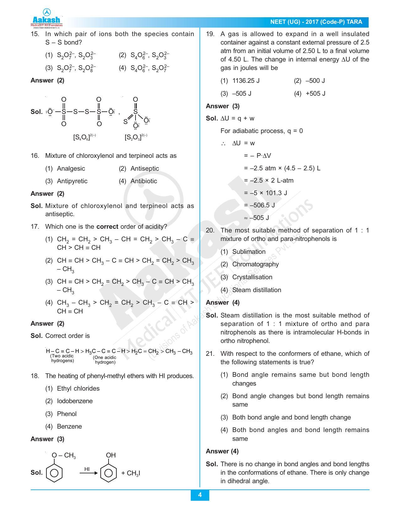 NEET Code P 2017 Answer & Solutions - Page 4