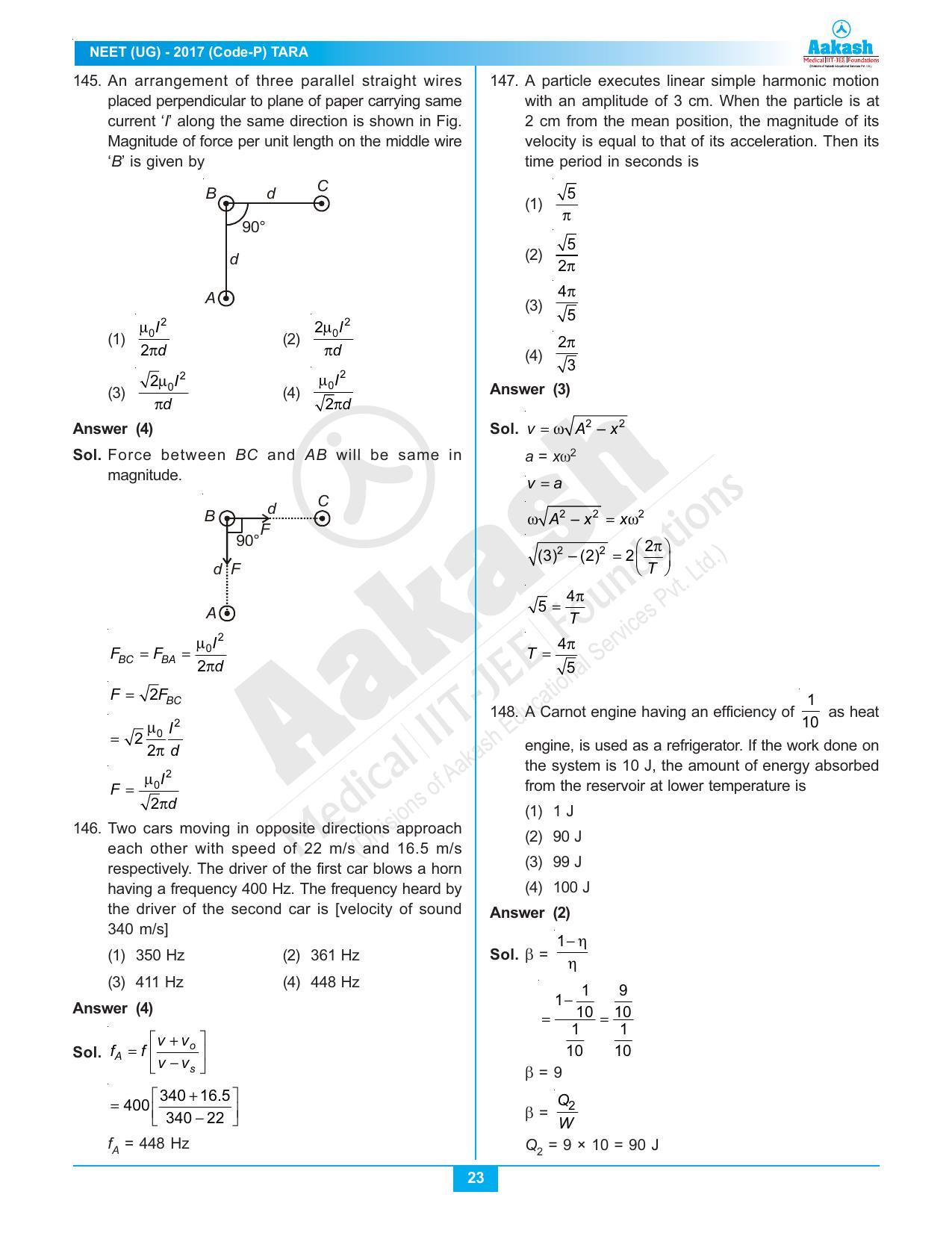 NEET Code P 2017 Answer & Solutions - Page 23