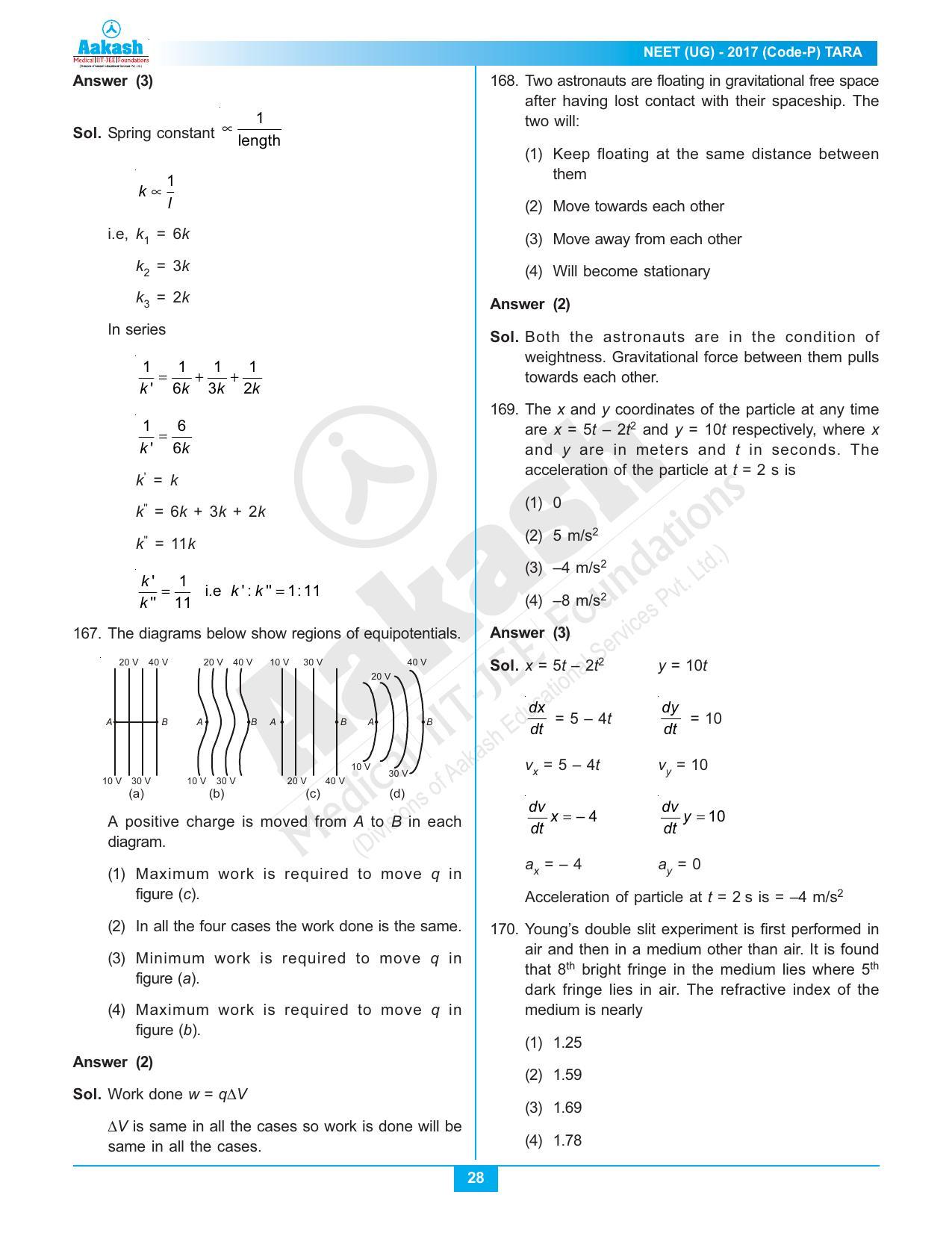 NEET Code P 2017 Answer & Solutions - Page 28