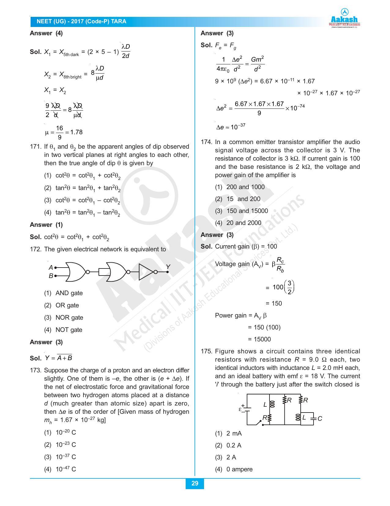 NEET Code P 2017 Answer & Solutions - Page 29