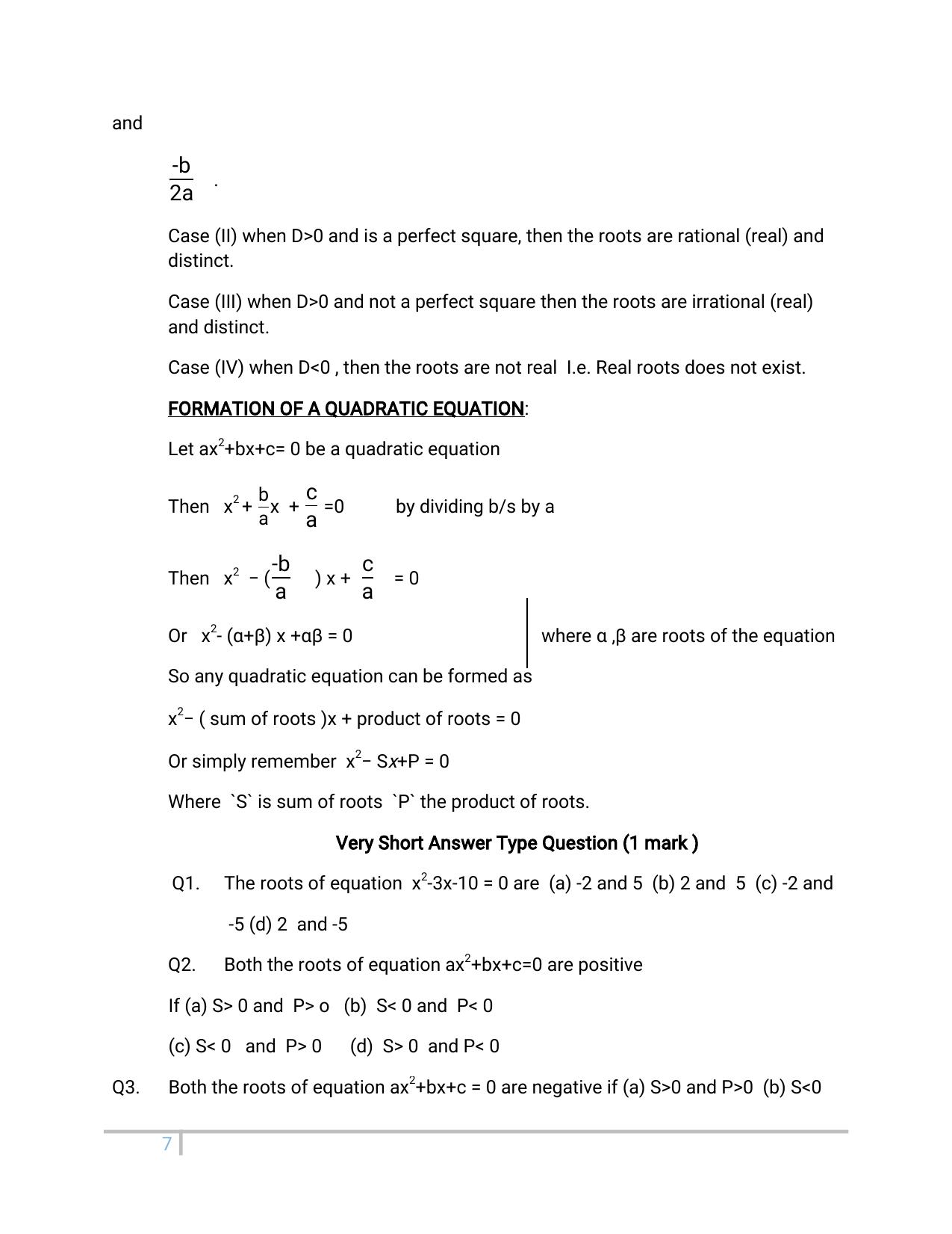 JKBOSE Class 10 Maths: Chapter 4th Quadratic Equation Question Bank - Page 7