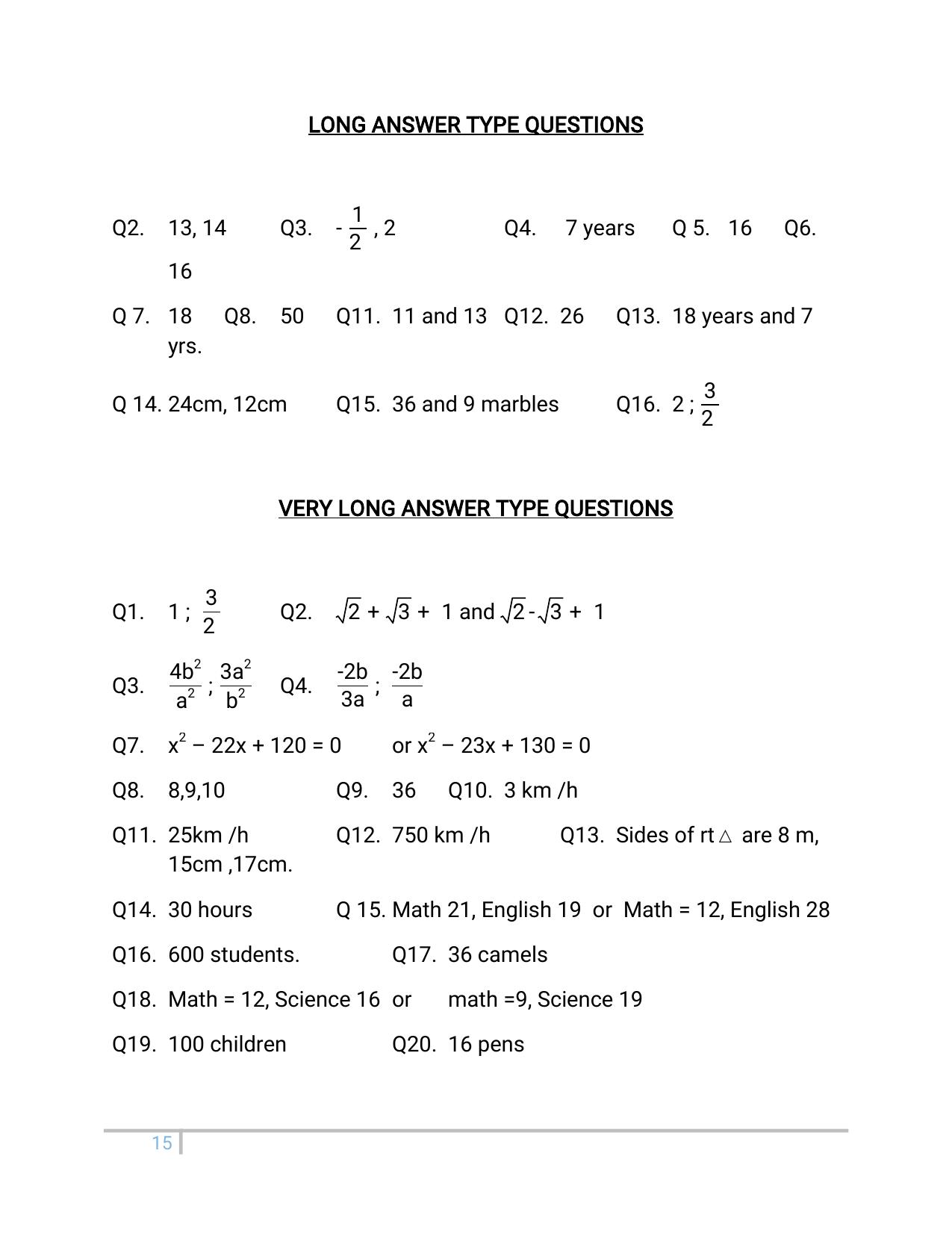 JKBOSE Class 10 Maths: Chapter 4th Quadratic Equation Question Bank - Page 15