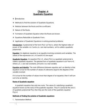 JKBOSE Class 10 Maths: Chapter 4th Quadratic Equation Question Bank