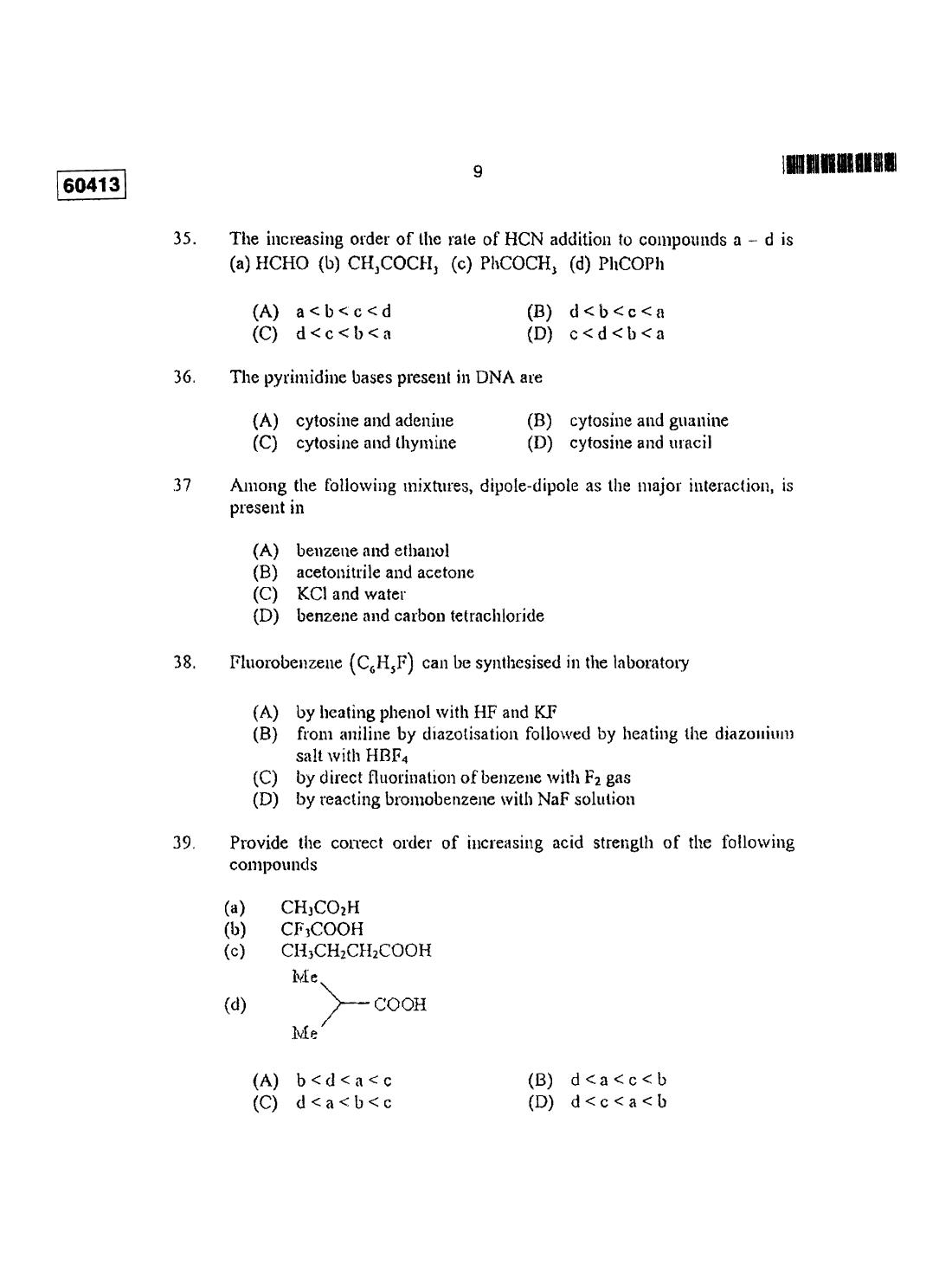 CUSAT CAT 2013 Chemistry Question Paper - Page 8