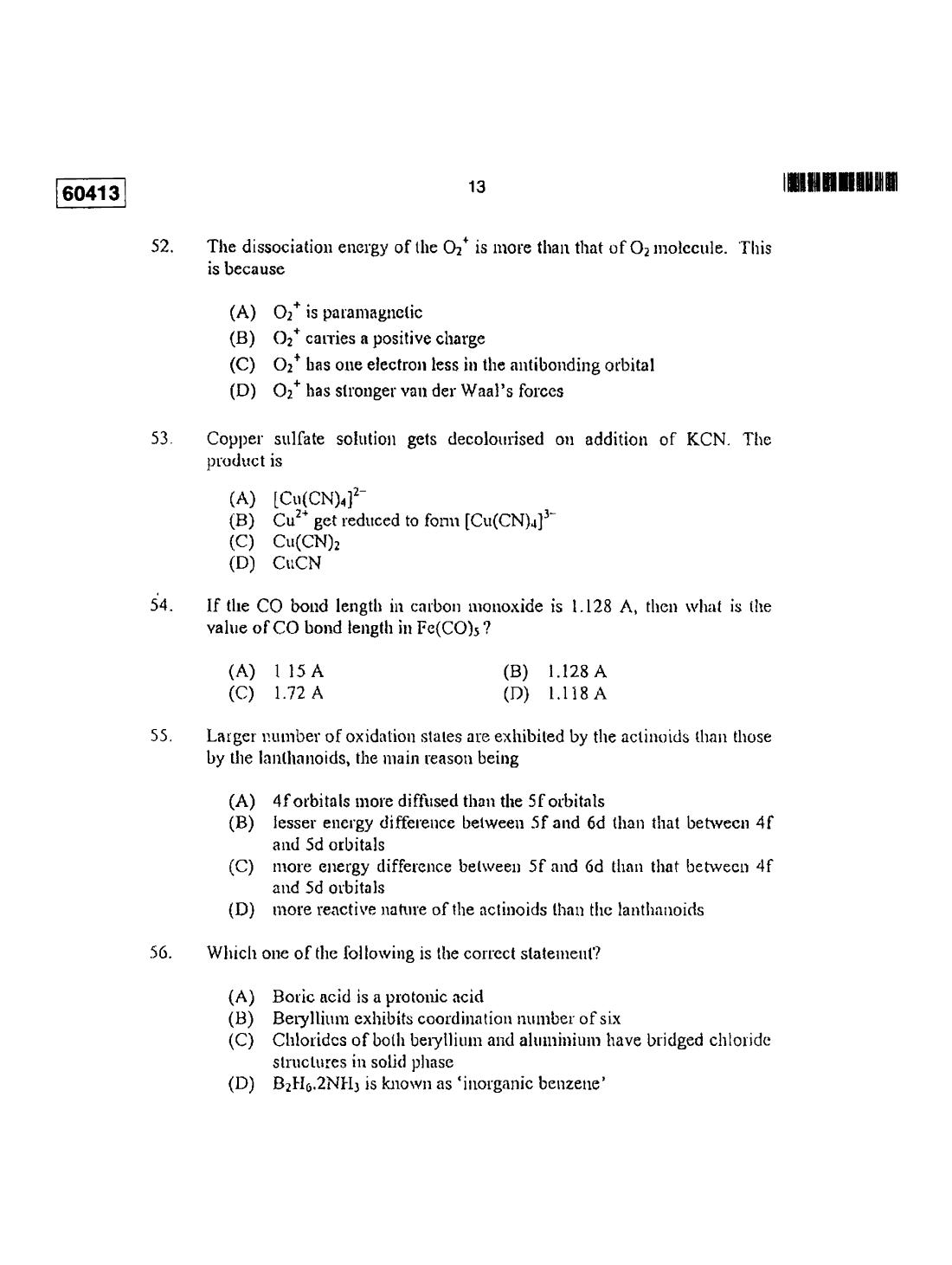 CUSAT CAT 2013 Chemistry Question Paper - Page 12