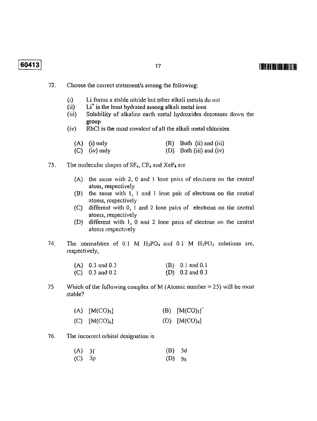 CUSAT CAT 2013 Chemistry Question Paper - Page 16