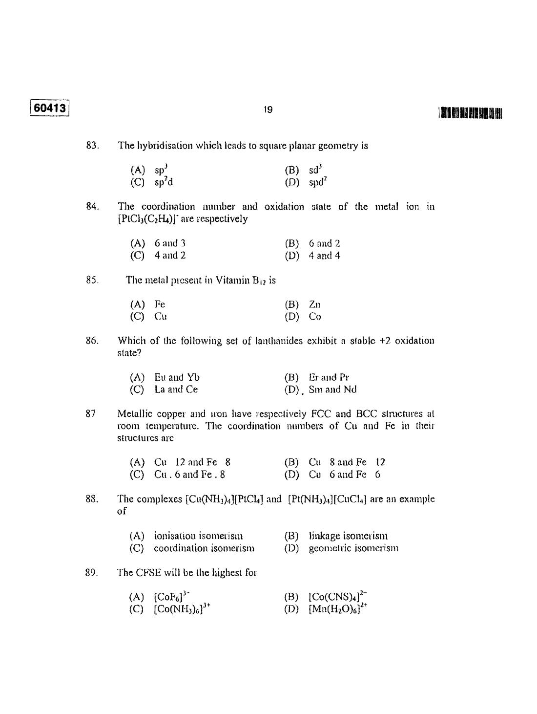 CUSAT CAT 2013 Chemistry Question Paper - Page 18
