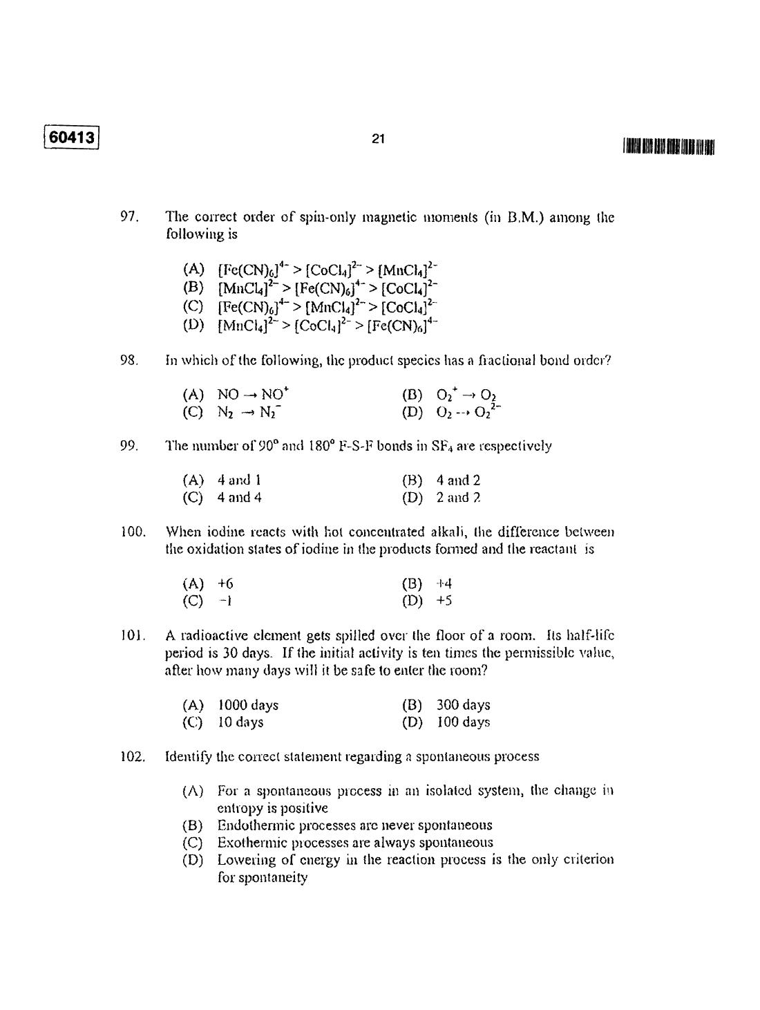 CUSAT CAT 2013 Chemistry Question Paper - Page 20