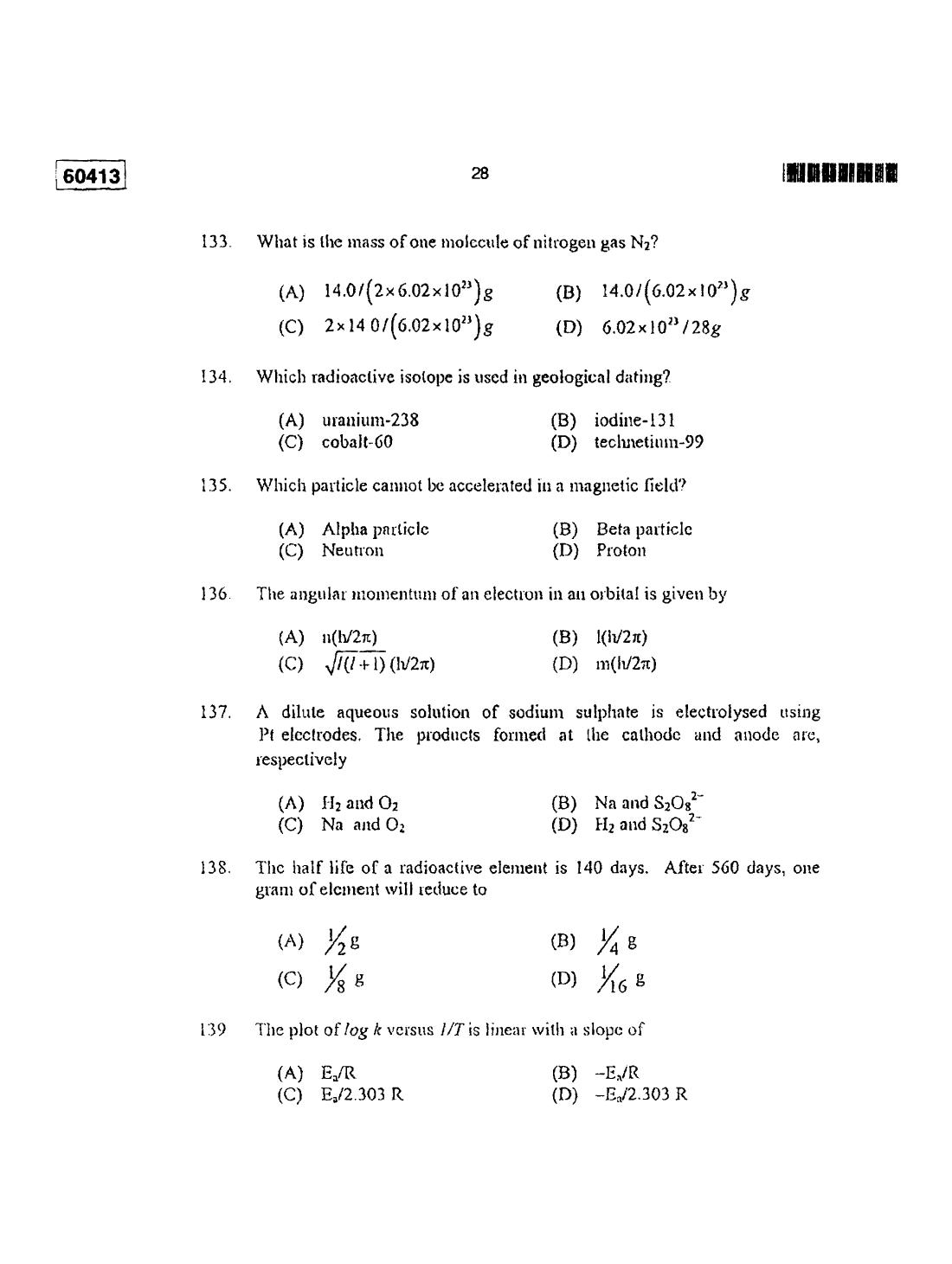 CUSAT CAT 2013 Chemistry Question Paper - Page 27