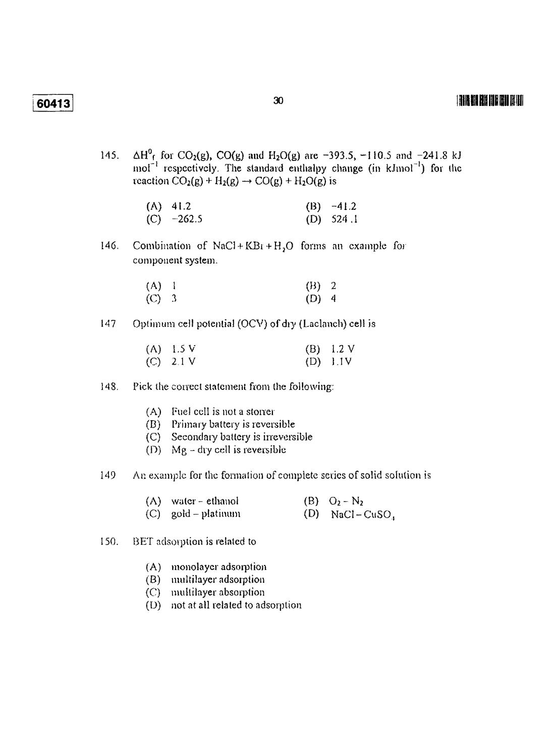 CUSAT CAT 2013 Chemistry Question Paper - Page 29