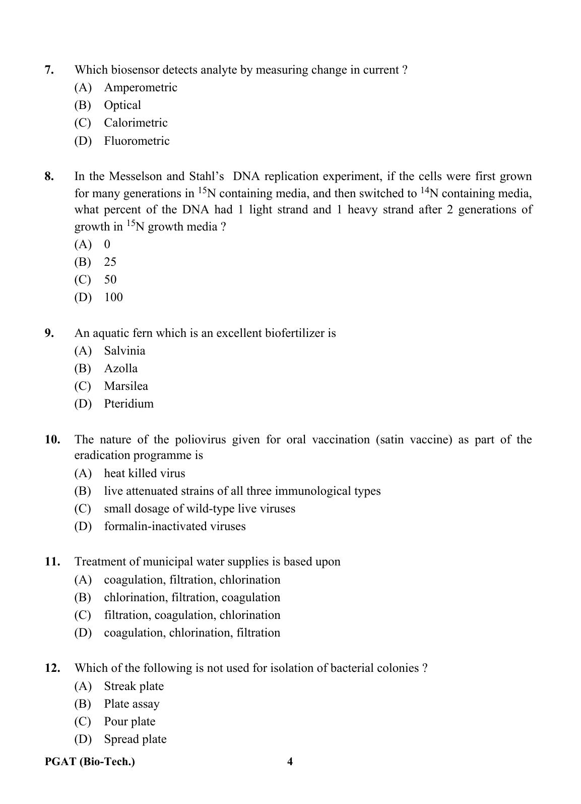 OJEE PGAT 2013 Biotechnology Question Paper - Page 3