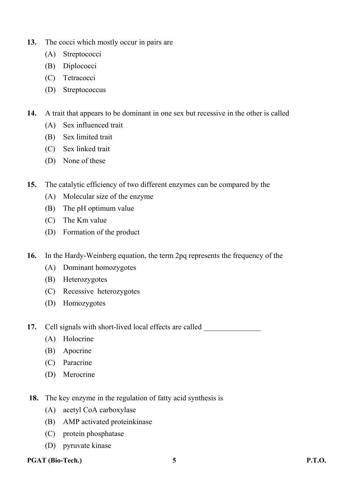 OJEE PGAT 2013 Biotechnology Question Paper - Page 4