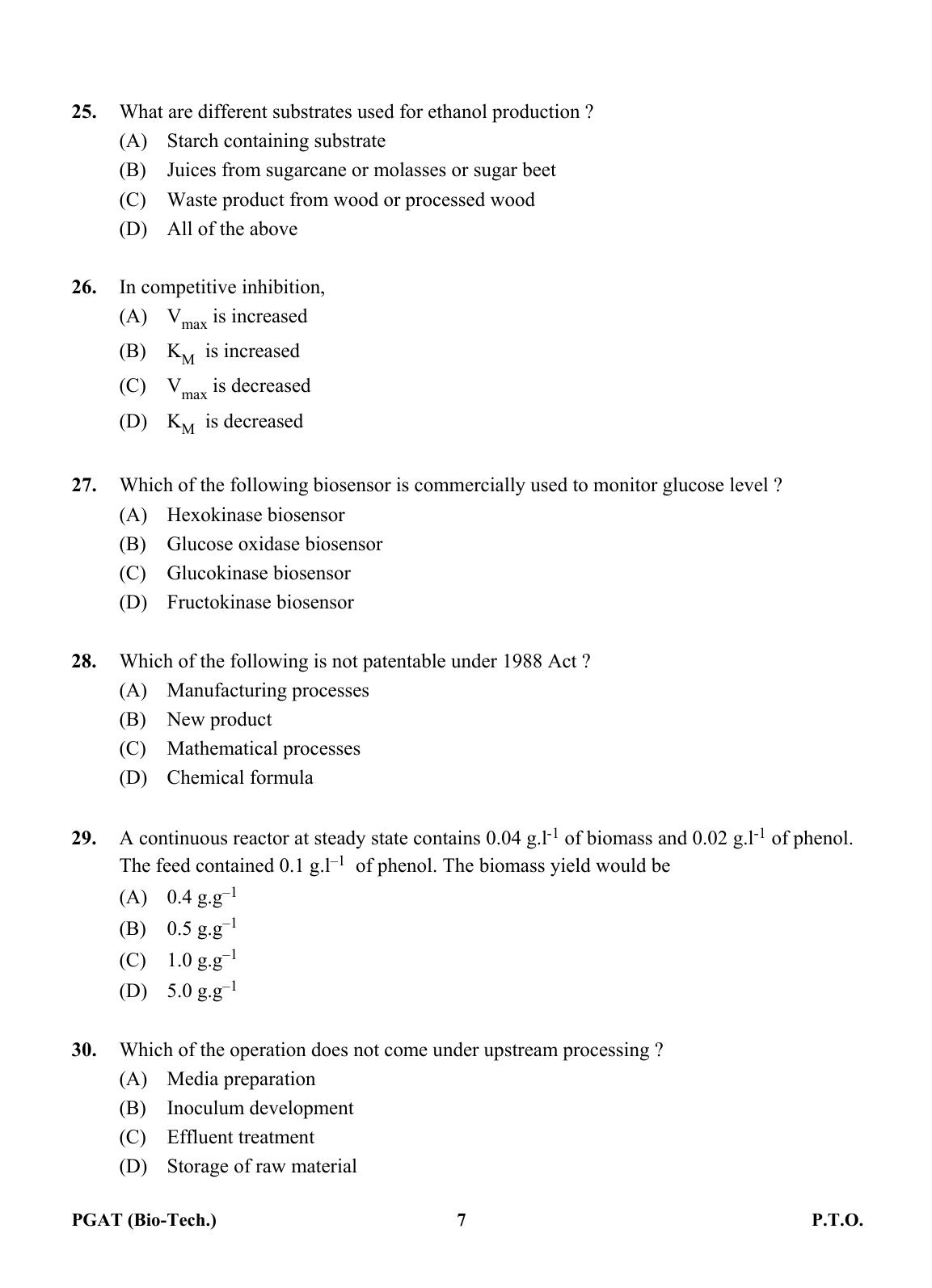 OJEE PGAT 2013 Biotechnology Question Paper - Page 6