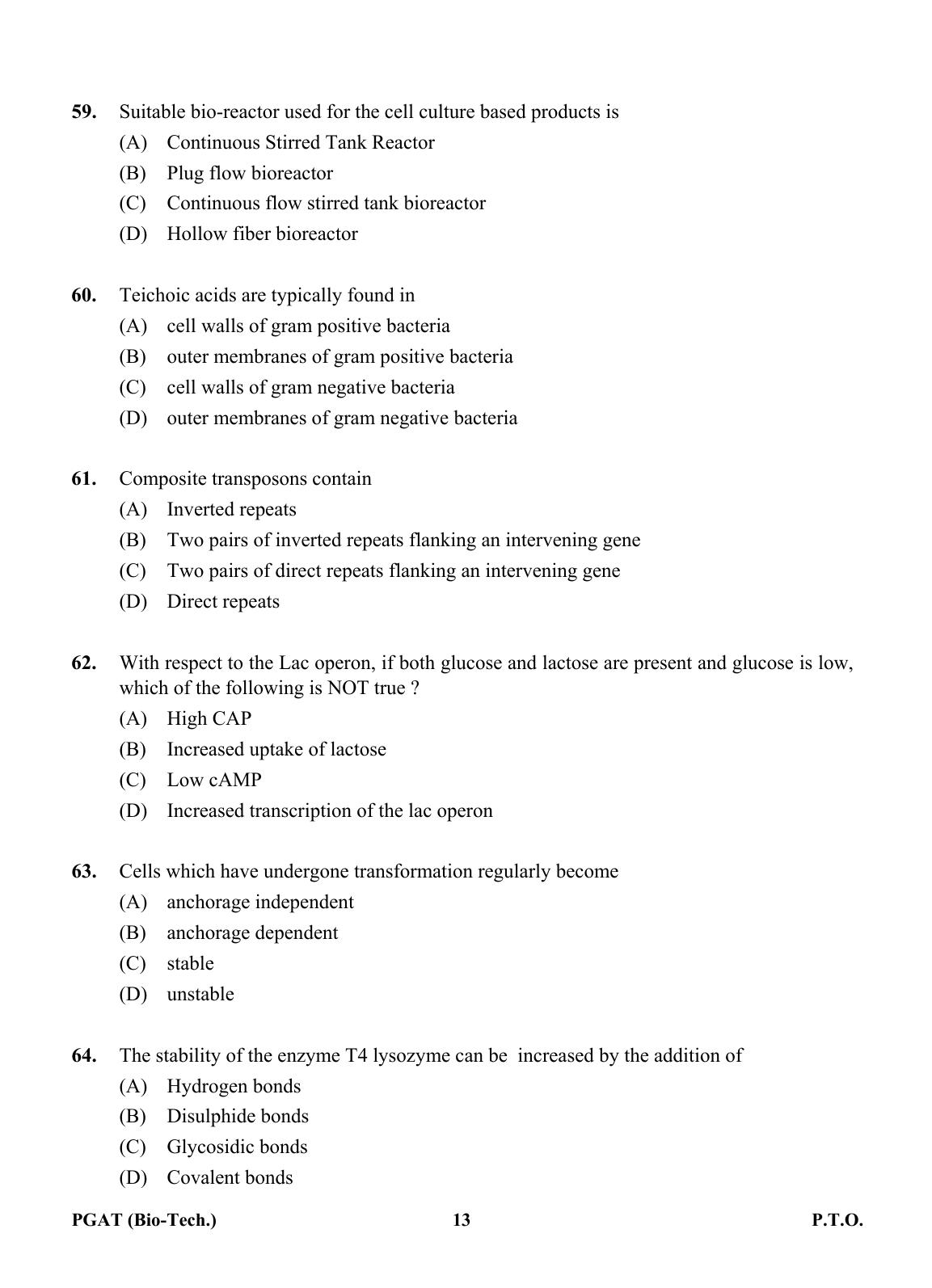 OJEE PGAT 2013 Biotechnology Question Paper - Page 12