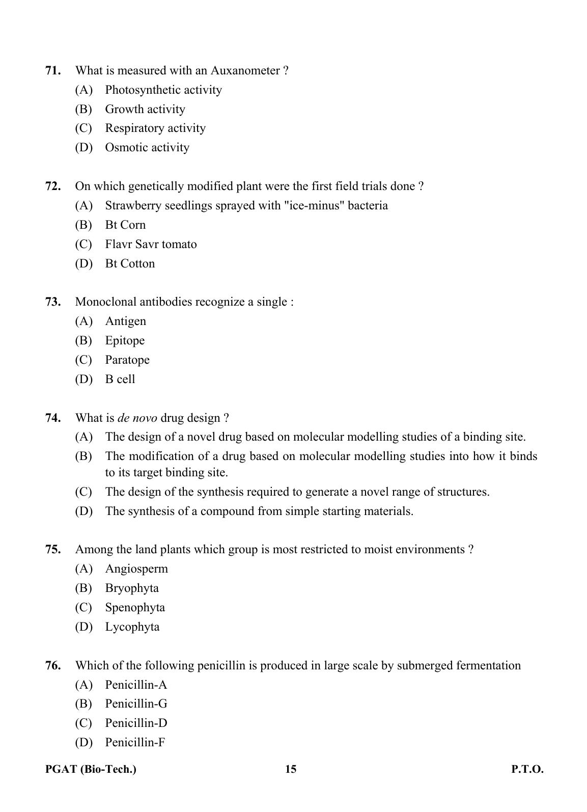OJEE PGAT 2013 Biotechnology Question Paper - Page 14