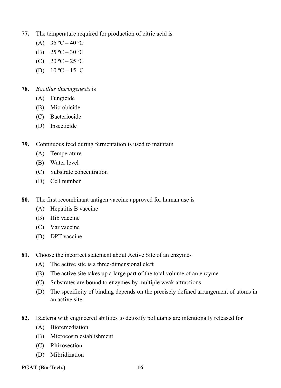 OJEE PGAT 2013 Biotechnology Question Paper - Page 15