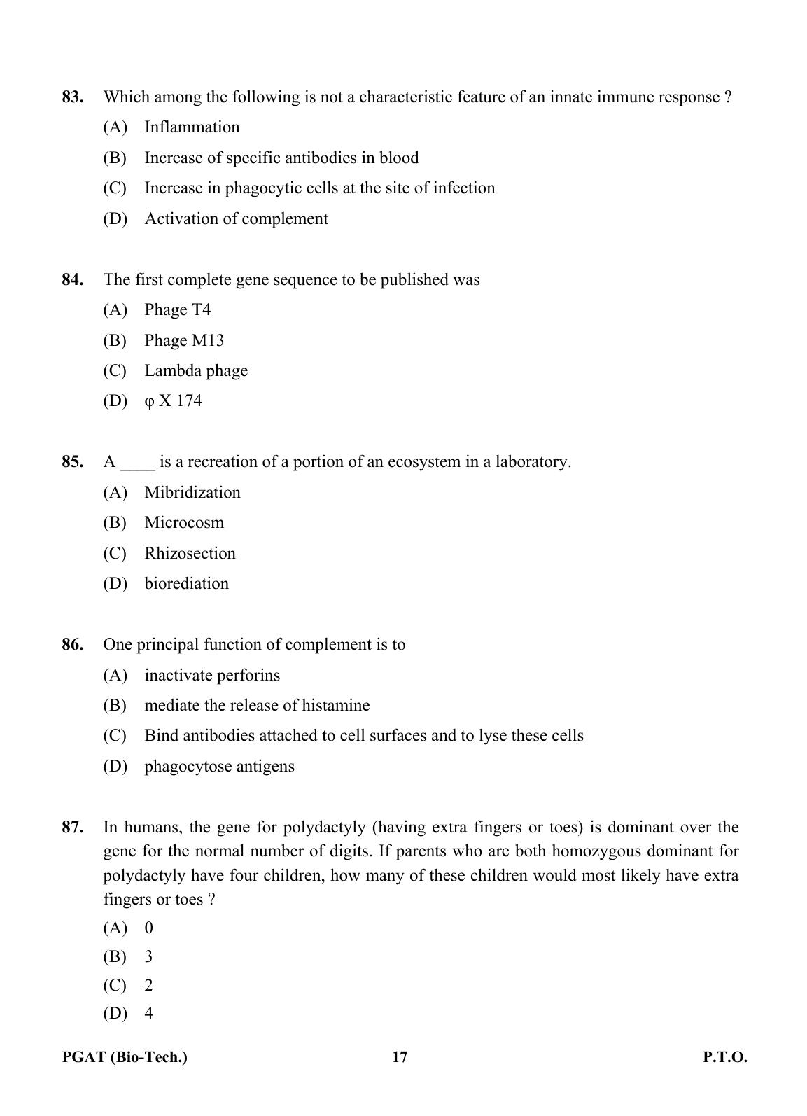 OJEE PGAT 2013 Biotechnology Question Paper - Page 16