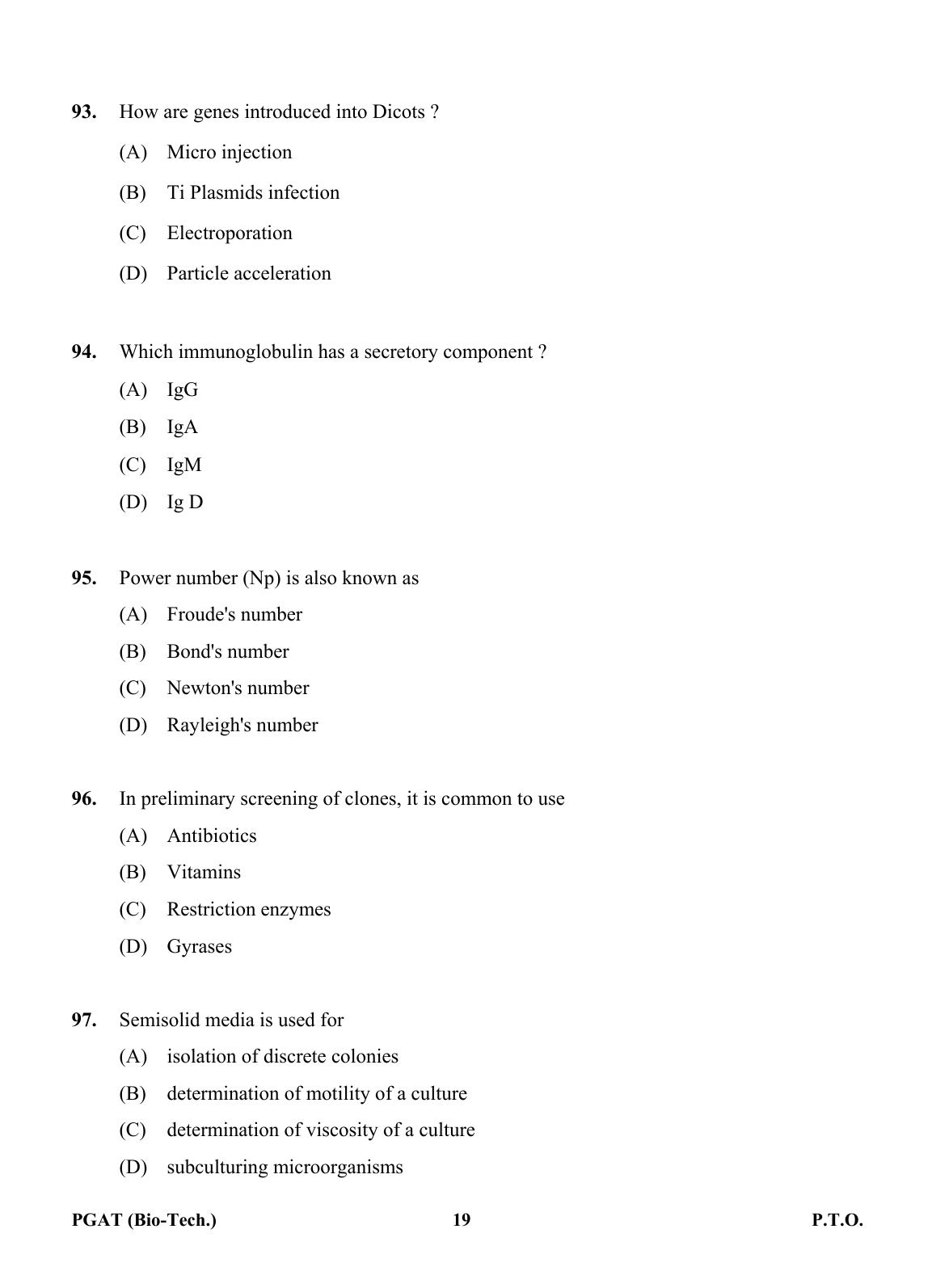 OJEE PGAT 2013 Biotechnology Question Paper - Page 18