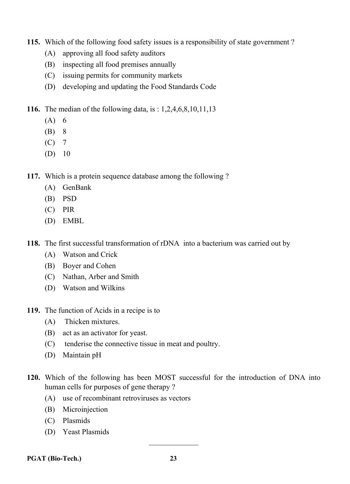 OJEE PGAT 2013 Biotechnology Question Paper - Page 22