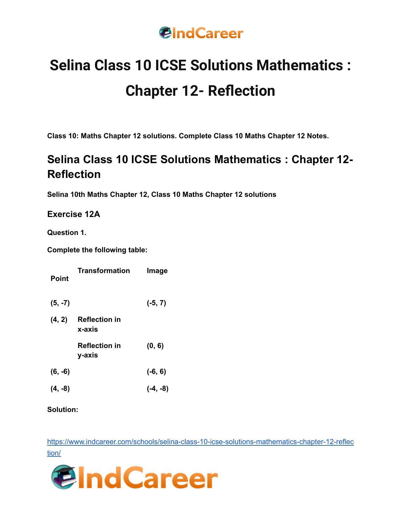 Selina Class 10 ICSE Solutions Mathematics : Chapter 12- Reflection - Page 2