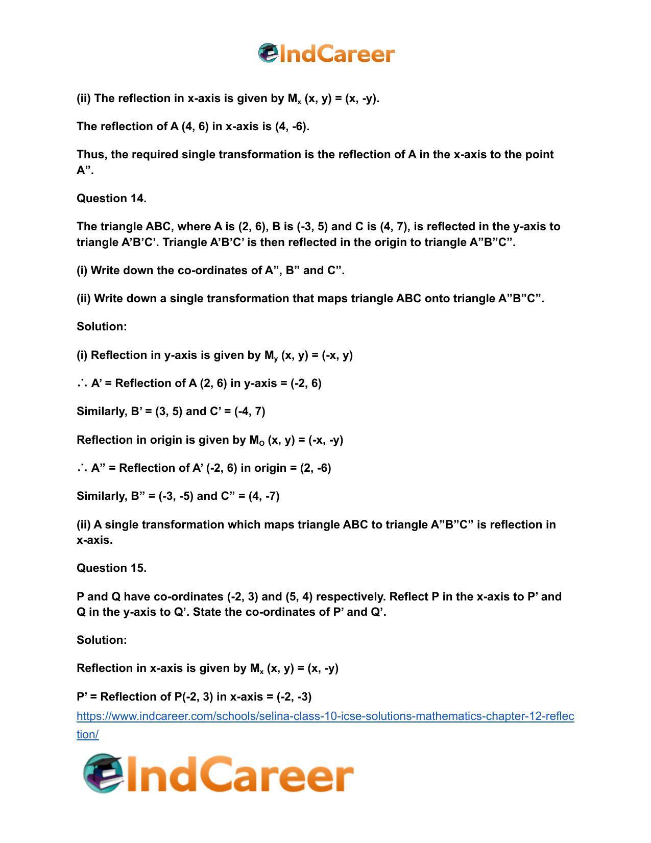Selina Class 10 ICSE Solutions Mathematics : Chapter 12- Reflection - Page 9