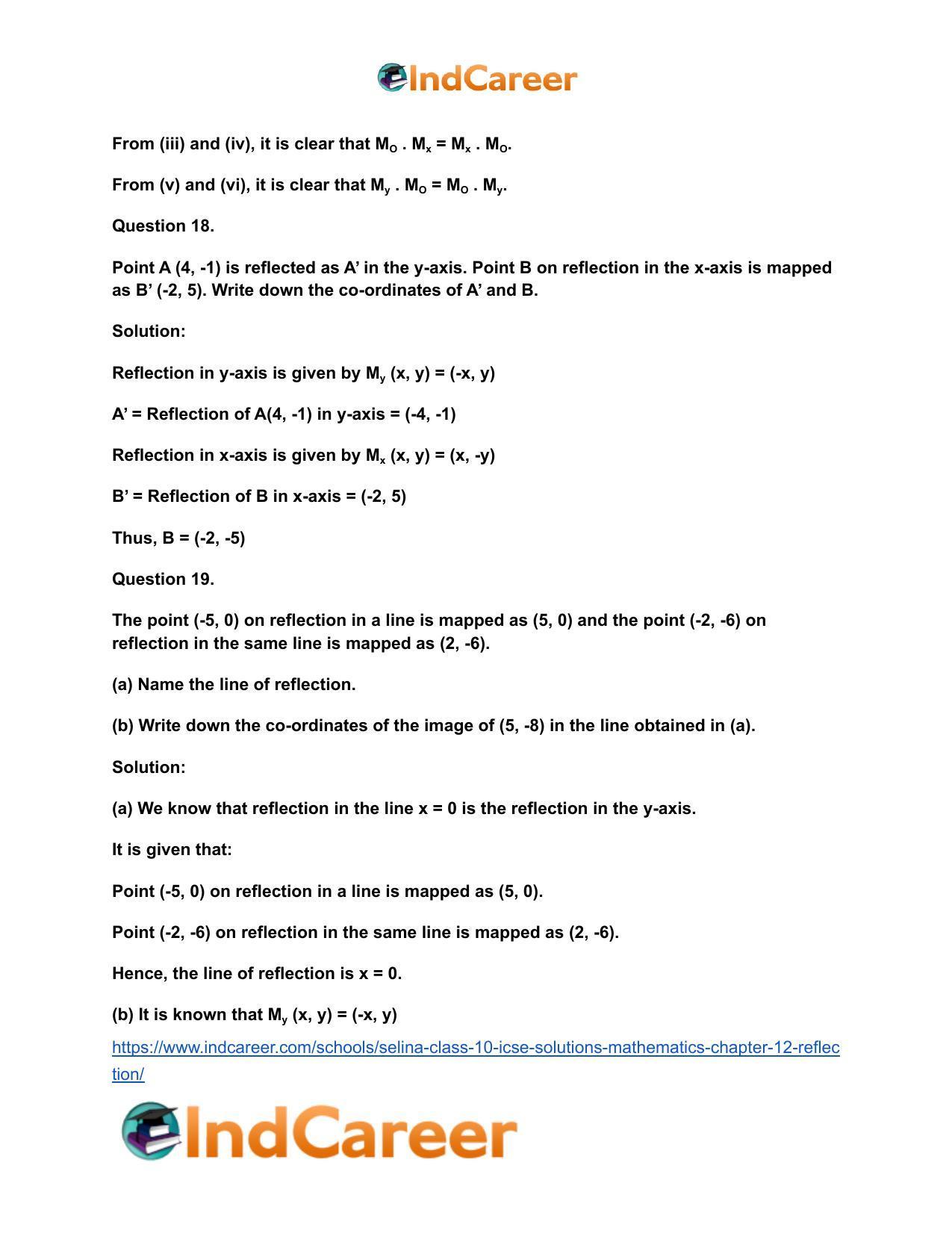 Selina Class 10 ICSE Solutions Mathematics : Chapter 12- Reflection - Page 12