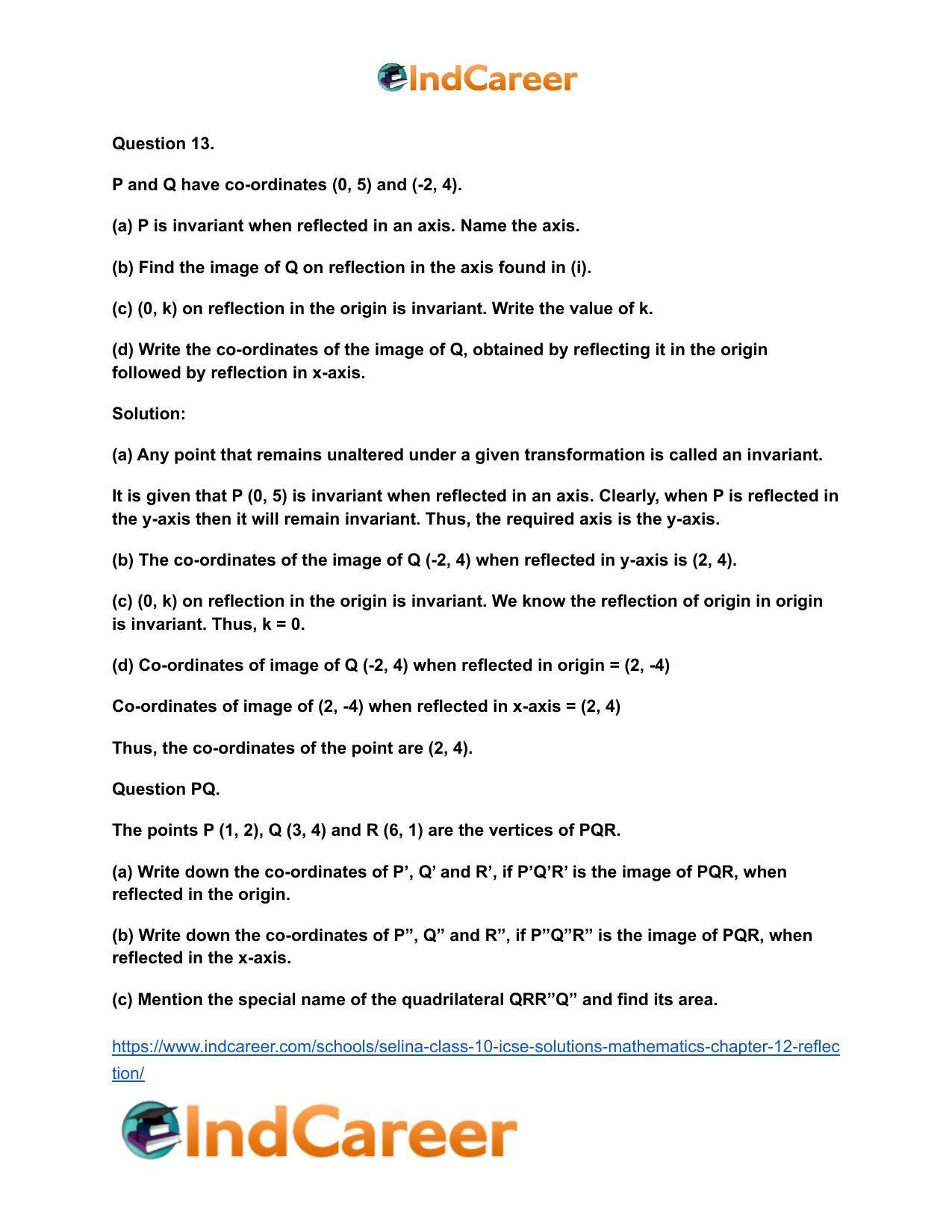 Selina Class 10 ICSE Solutions Mathematics : Chapter 12- Reflection - Page 27