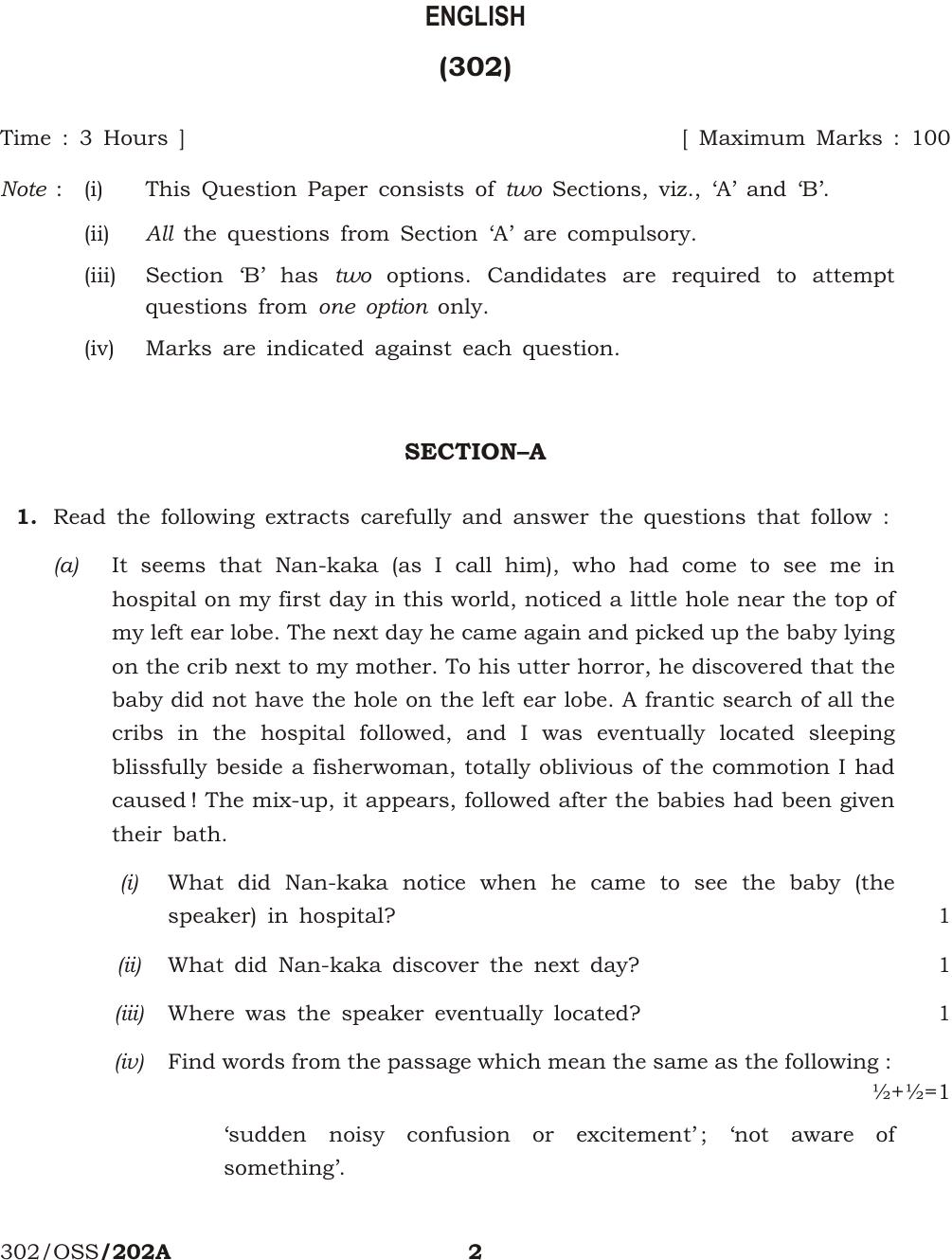 NIOS April 2013 Class 12 English Question Paper - Page 1