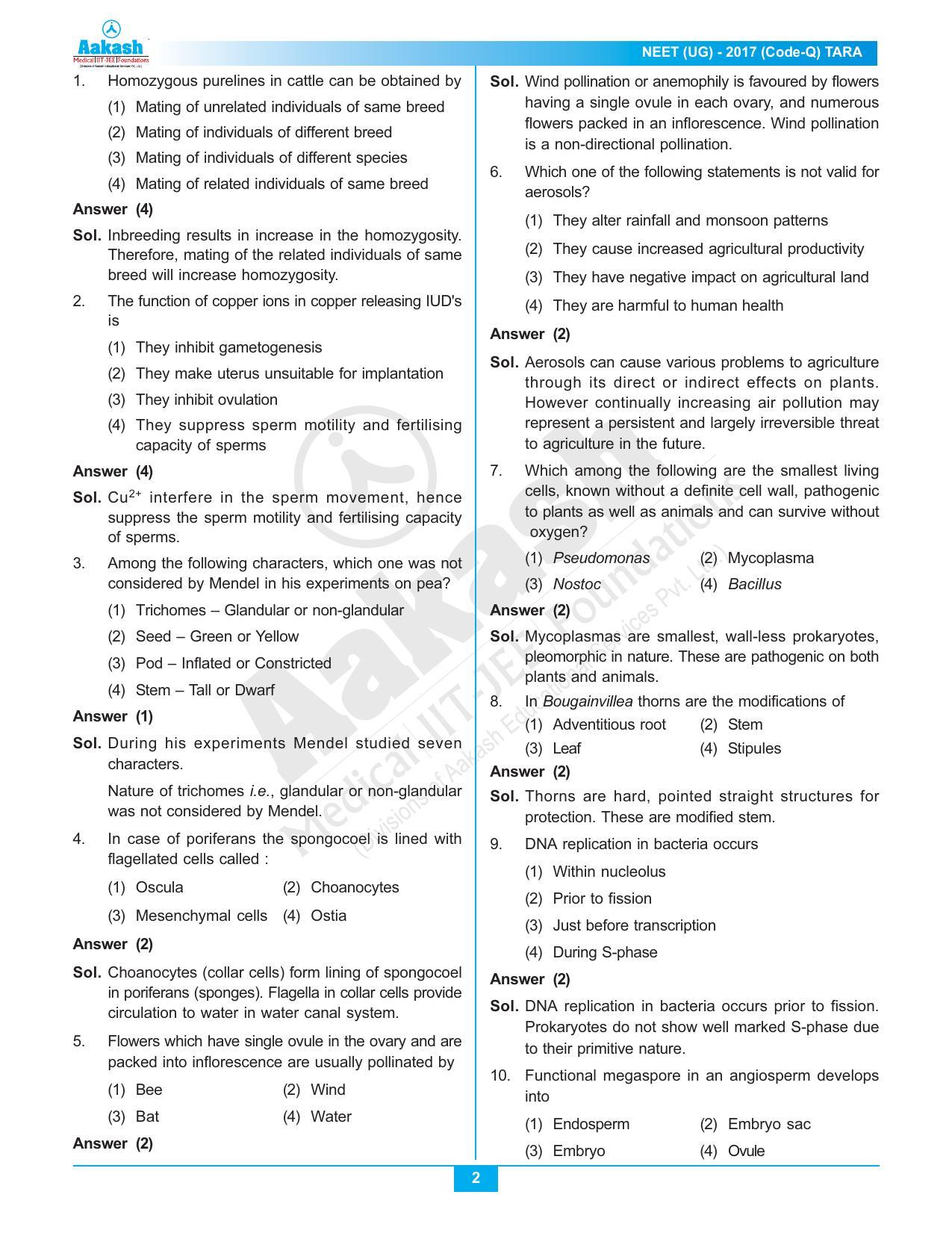  NEET Code Q 2017 Answer & Solutions - Page 2