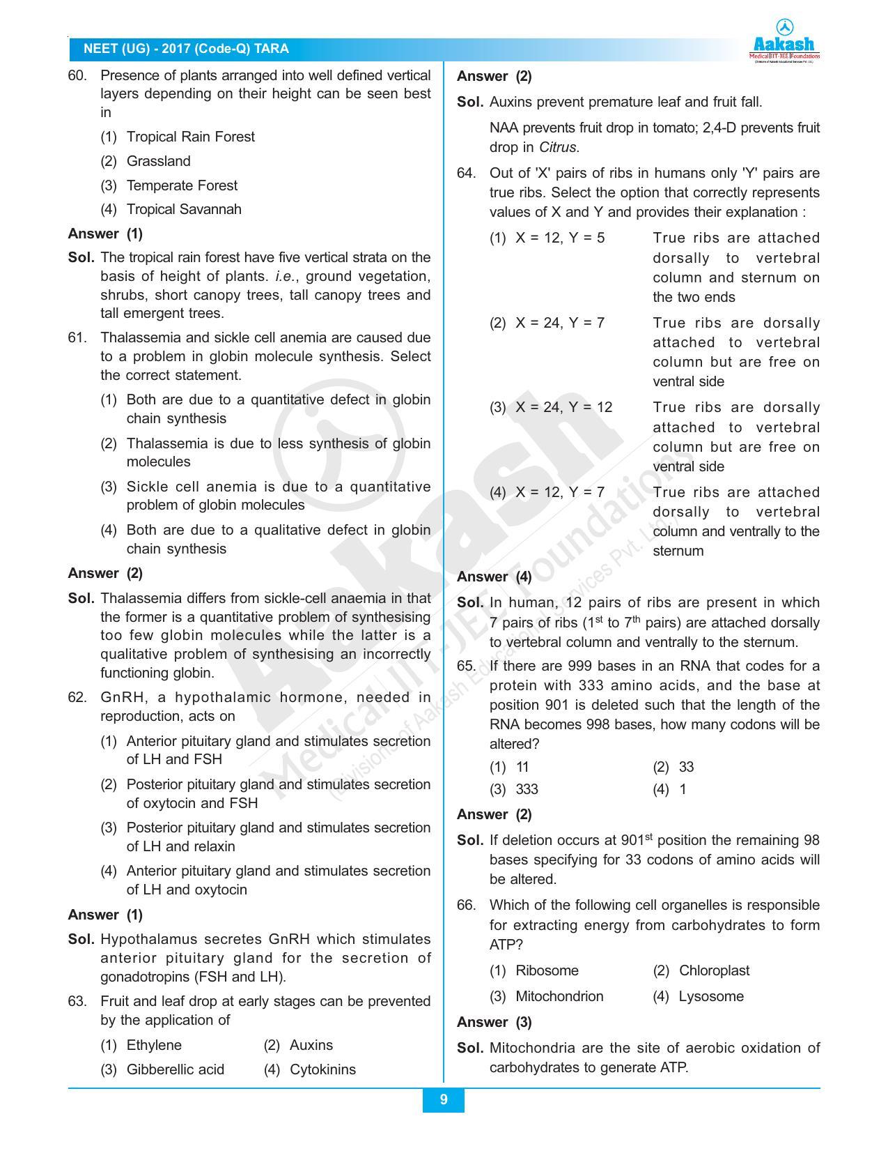  NEET Code Q 2017 Answer & Solutions - Page 9