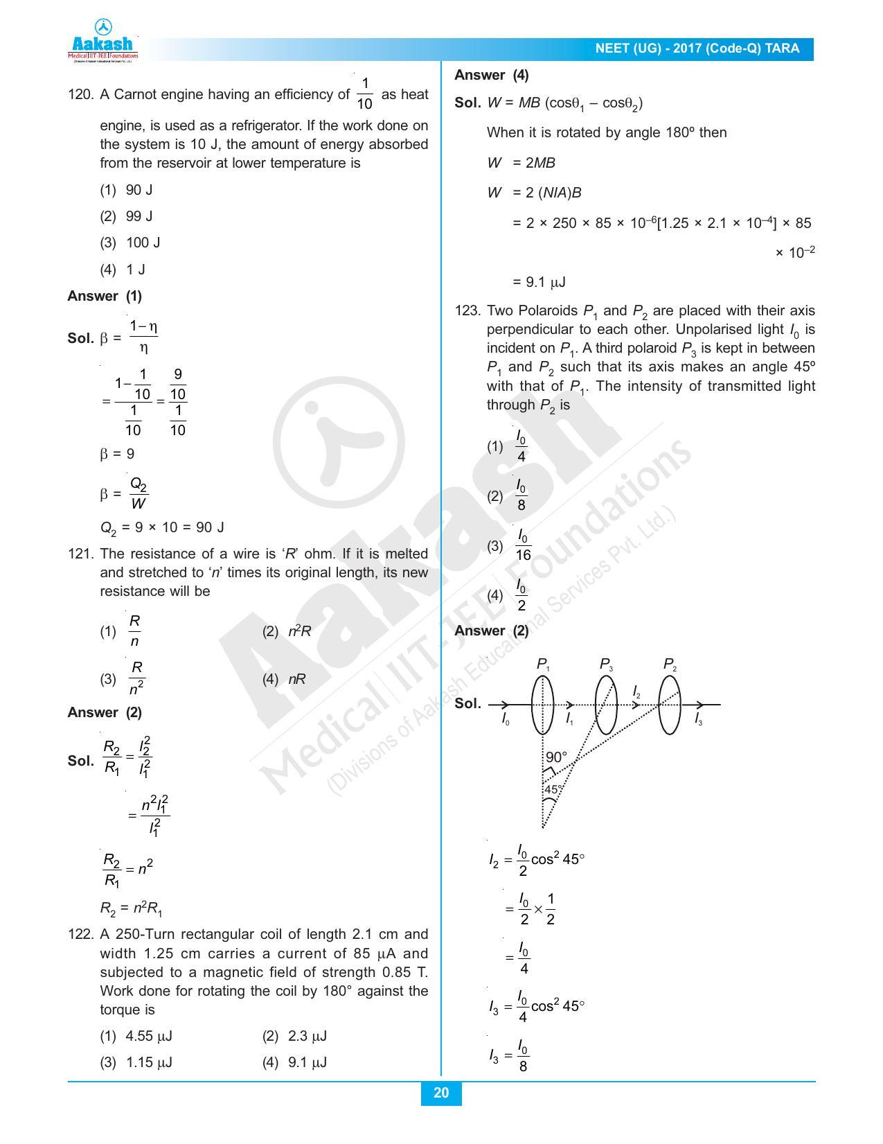  NEET Code Q 2017 Answer & Solutions - Page 20