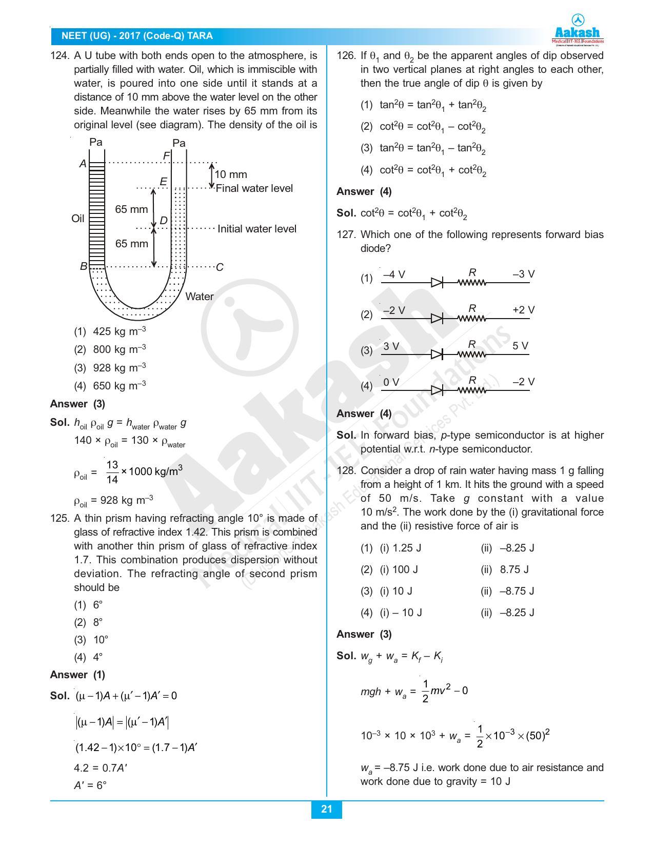  NEET Code Q 2017 Answer & Solutions - Page 21