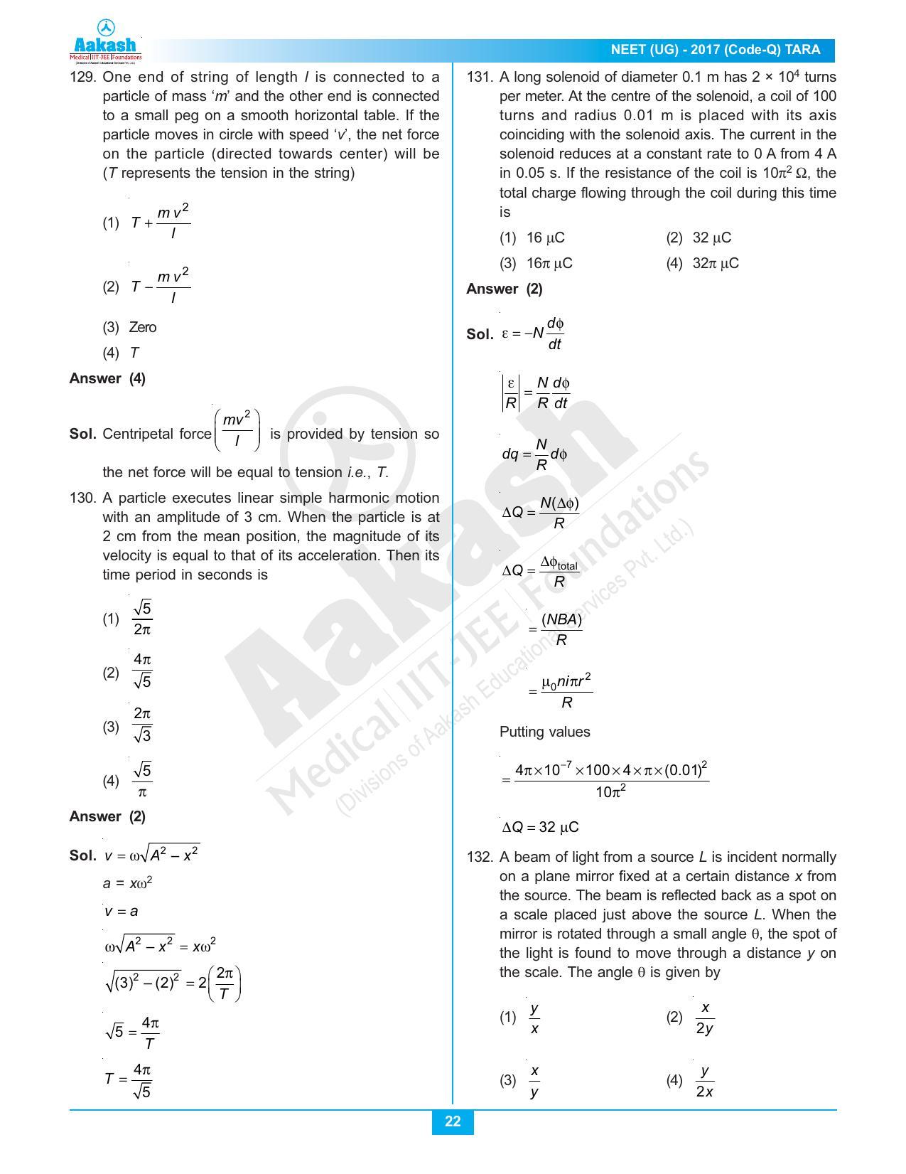  NEET Code Q 2017 Answer & Solutions - Page 22