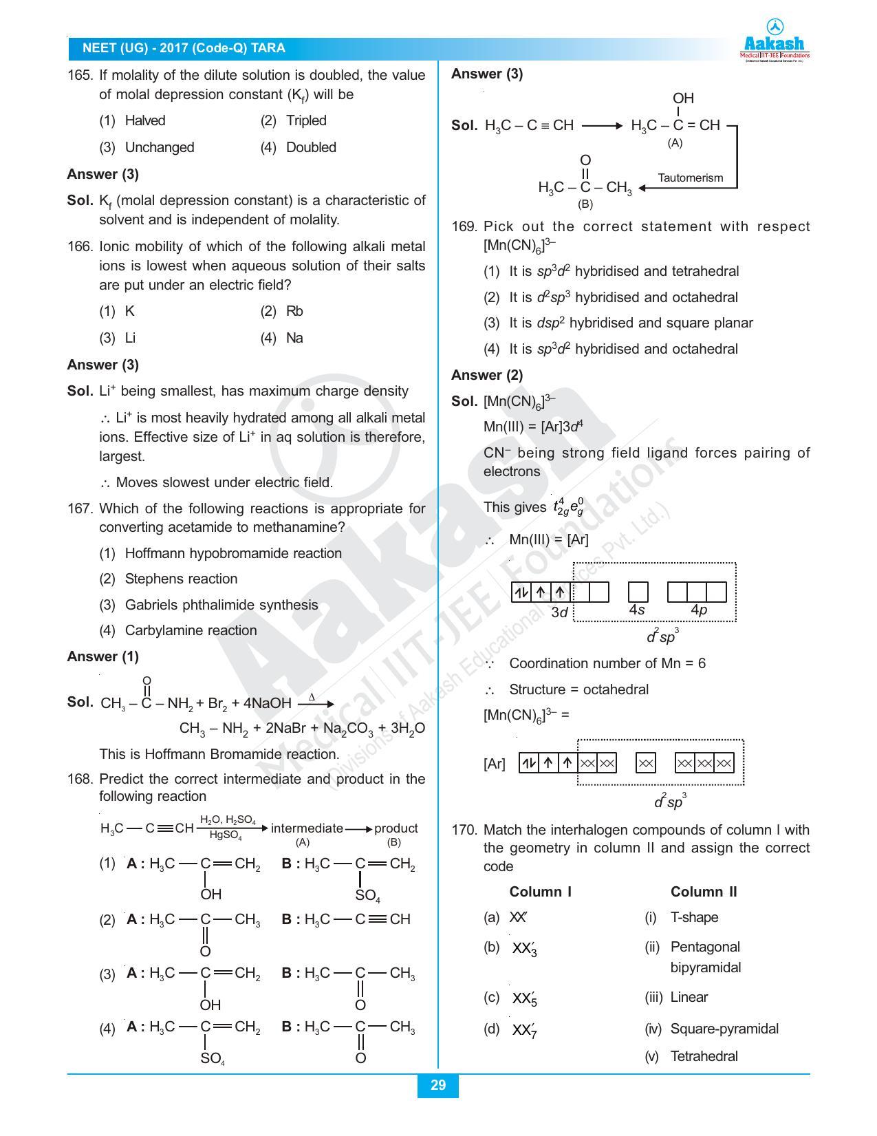  NEET Code Q 2017 Answer & Solutions - Page 29
