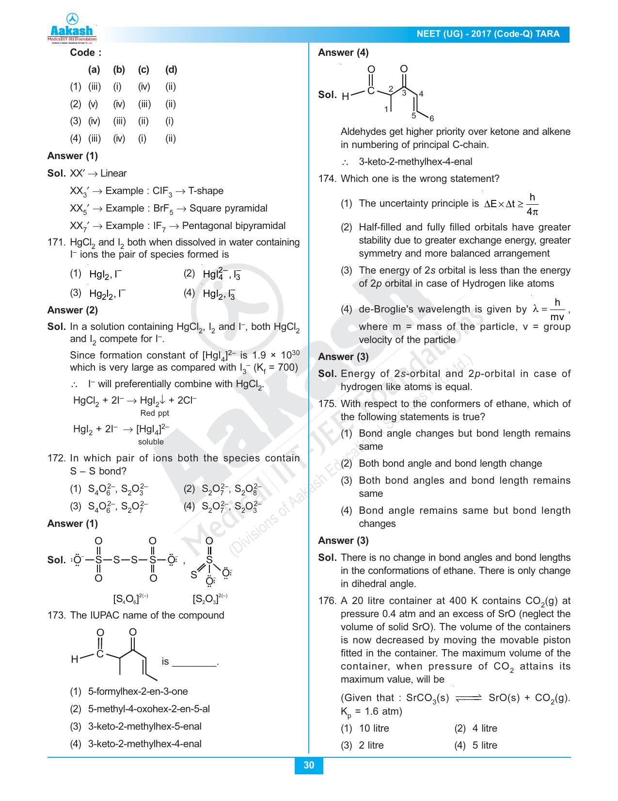  NEET Code Q 2017 Answer & Solutions - Page 30