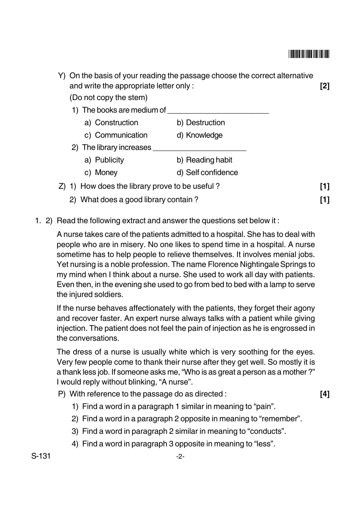 Goa Board Class 10 English T.L. 131 (June 2018) Question Paper - Page 2