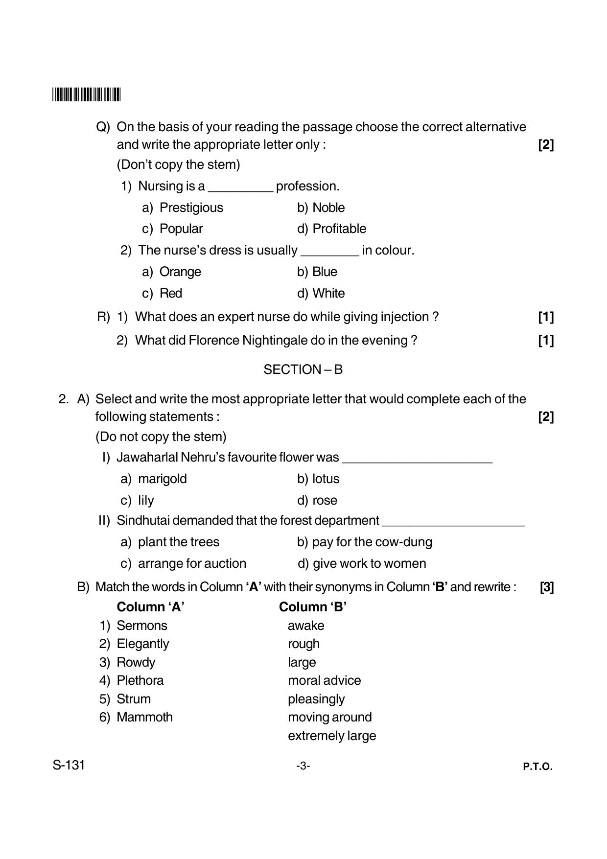 Goa Board Class 10 English T.L. 131 (June 2018) Question Paper - Page 3