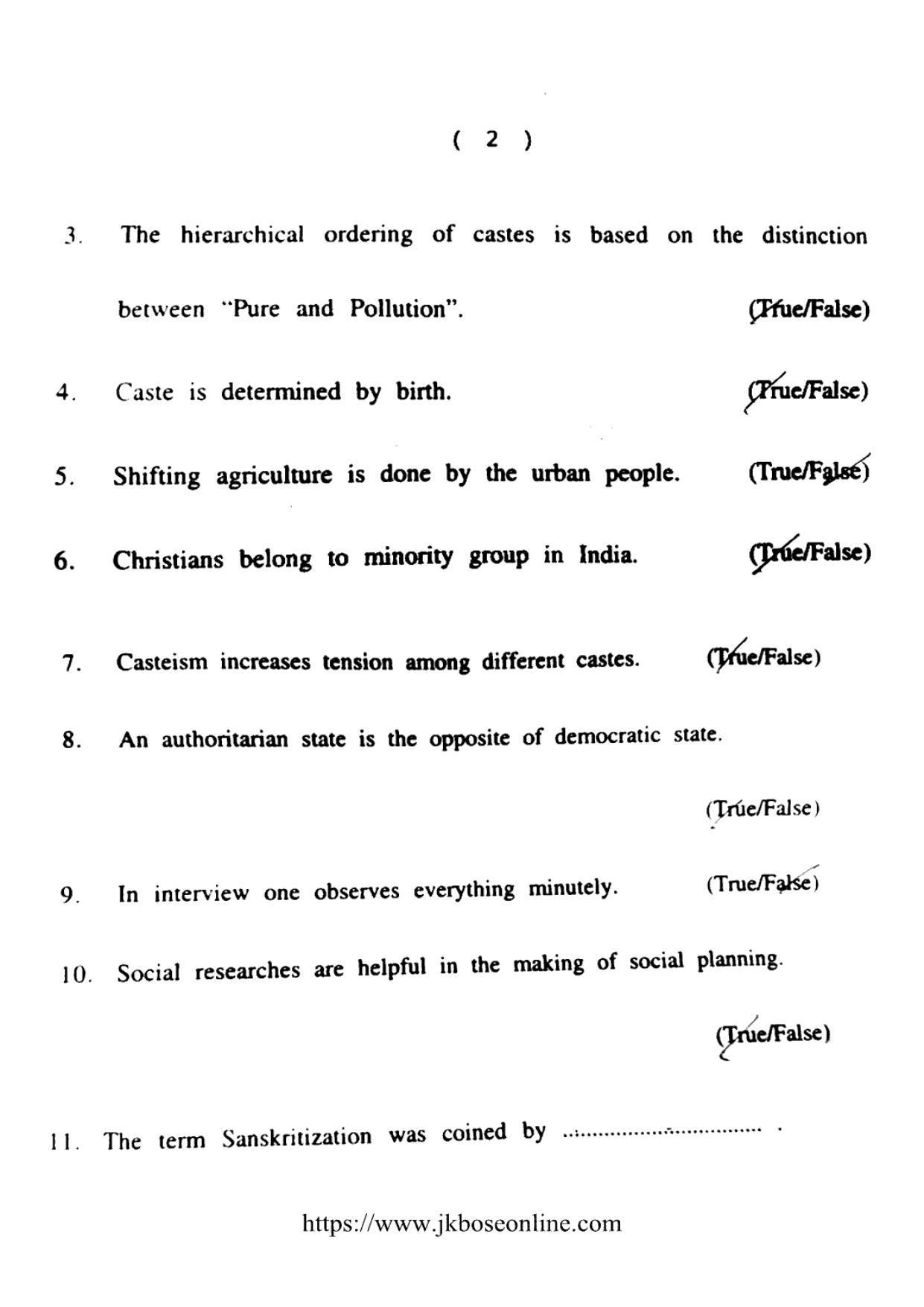JKBOSE Class 12 Sociology 5020-C Question Papers 2021 - Page 2