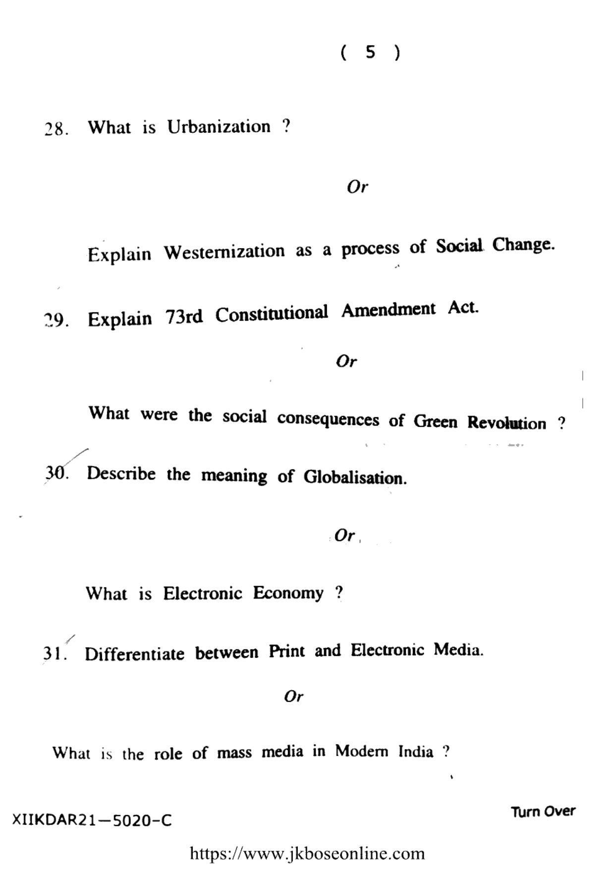 JKBOSE Class 12 Sociology 5020-C Question Papers 2021 - Page 5