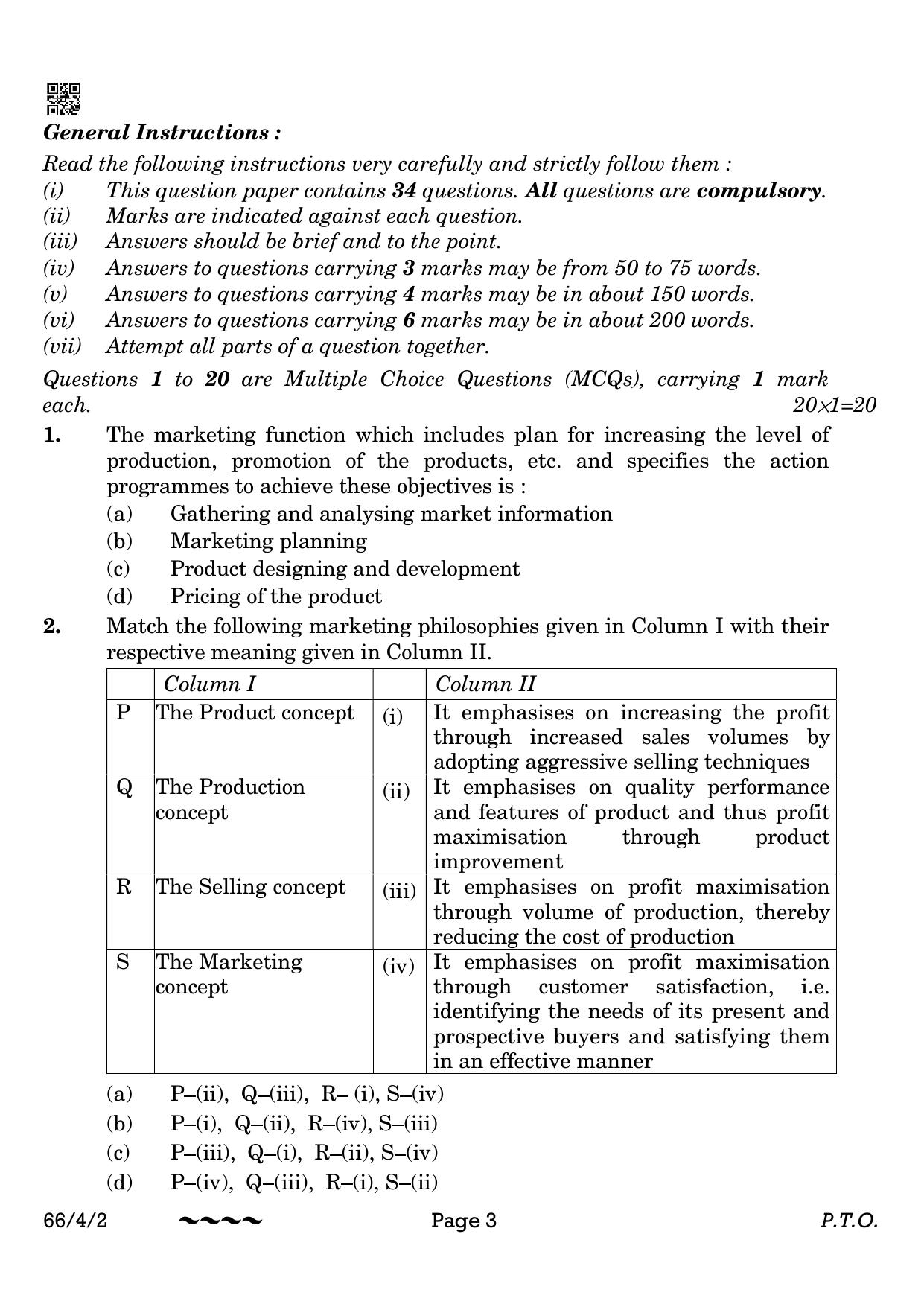 CBSE Class 12 66-4-2 Business Studies 2023 Question Paper - Page 3