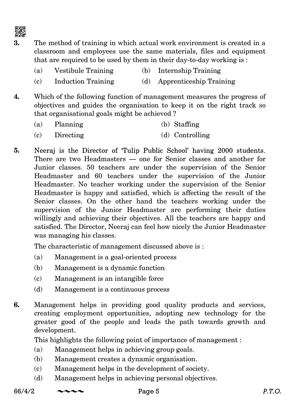 CBSE Class 12 66-4-2 Business Studies 2023 Question Paper - Page 5