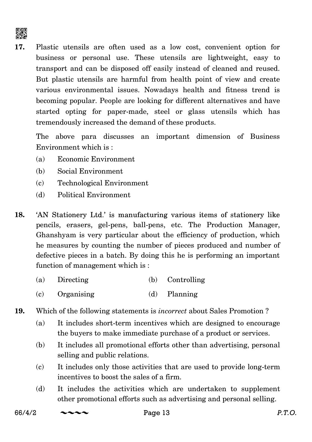 CBSE Class 12 66-4-2 Business Studies 2023 Question Paper - Page 13