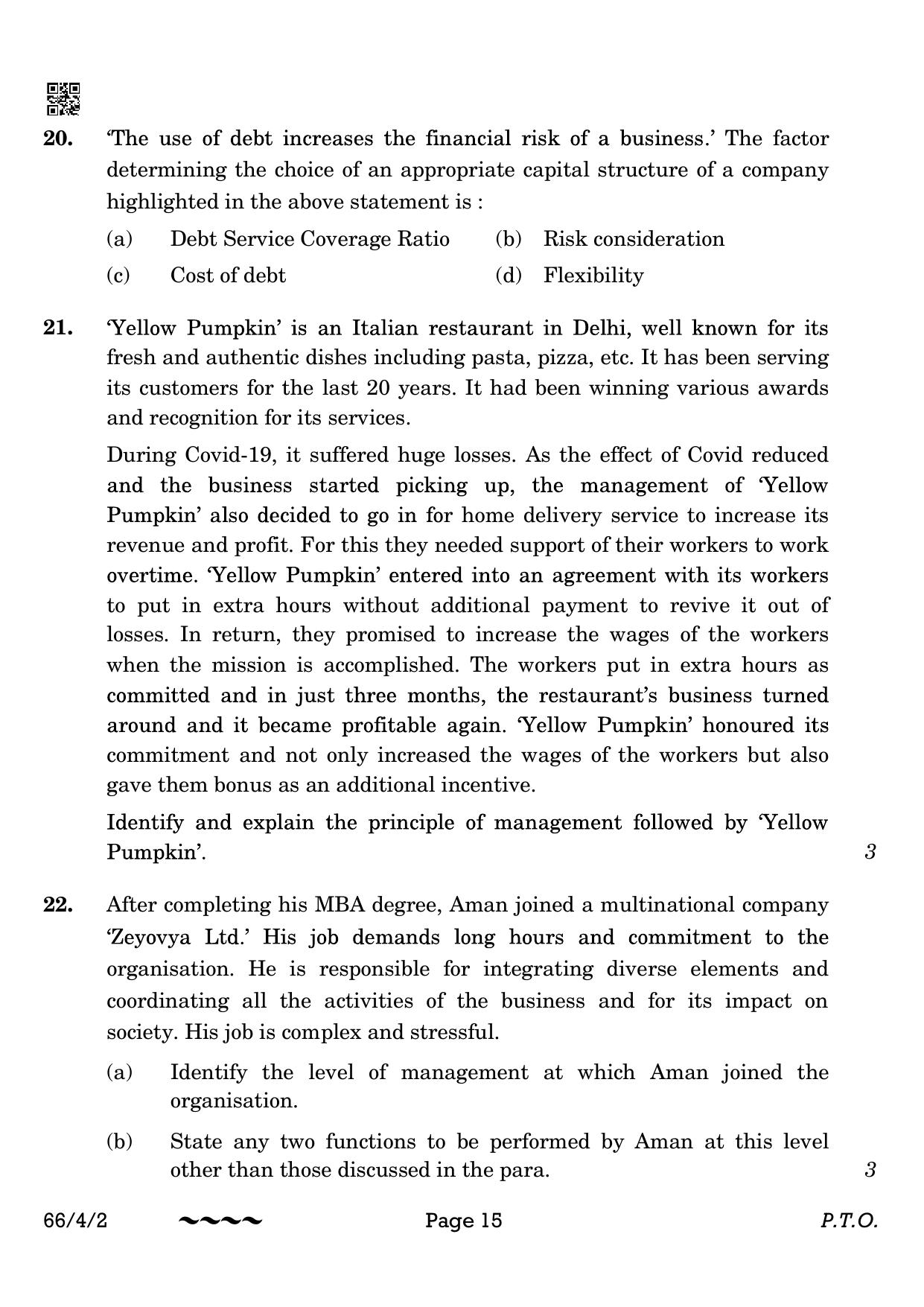 CBSE Class 12 66-4-2 Business Studies 2023 Question Paper - Page 15